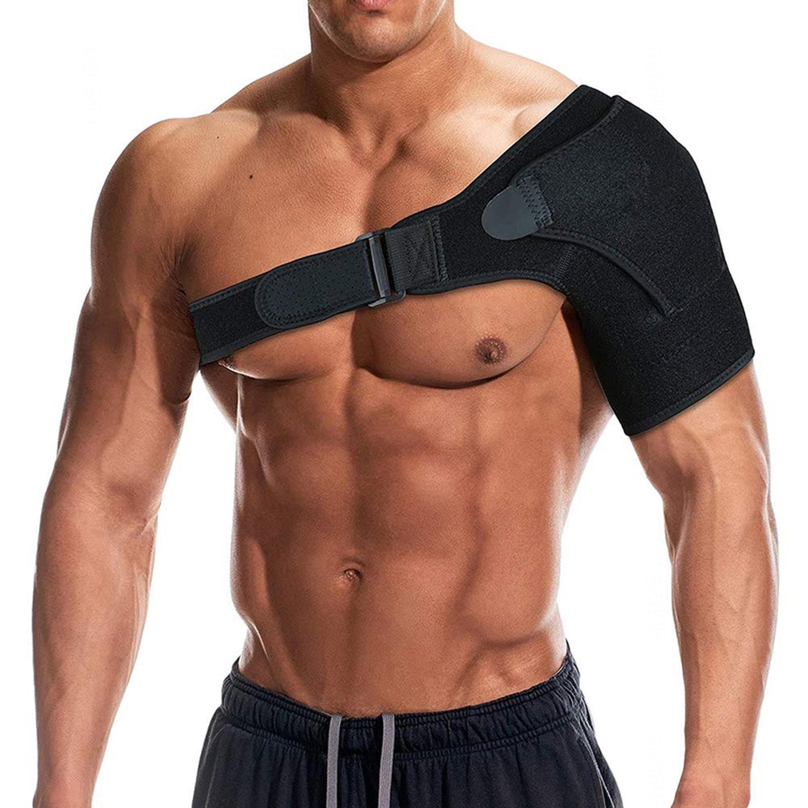 NIBHZ Tutore per La Spalla per Uomo Donna, Impacco di Ghiaccio per La Spalla, Supporto per La Spalla Avvolgere La Manica del Tutore, Cuscinetto Freddo o Riscaldante per Cuffia,Black-L