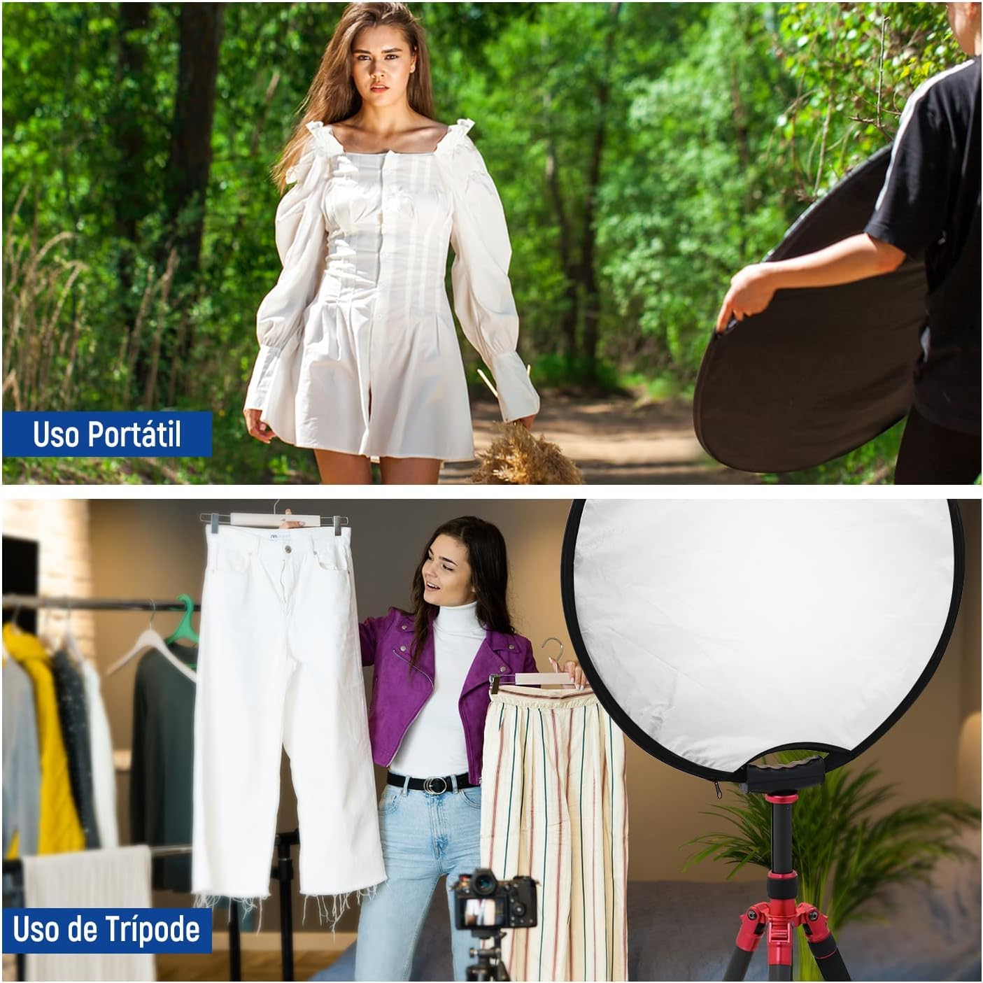 NEEWER Reflector de Luz de 22"/56cm con Empuñadura Rosca 3/8",Difusor de Luz de Disco Plegable 5 en 1 Translúcido/Plateado/Dorado/Blanco/Negro para Iluminación Fotográfica, para Exteriores, RF-56II