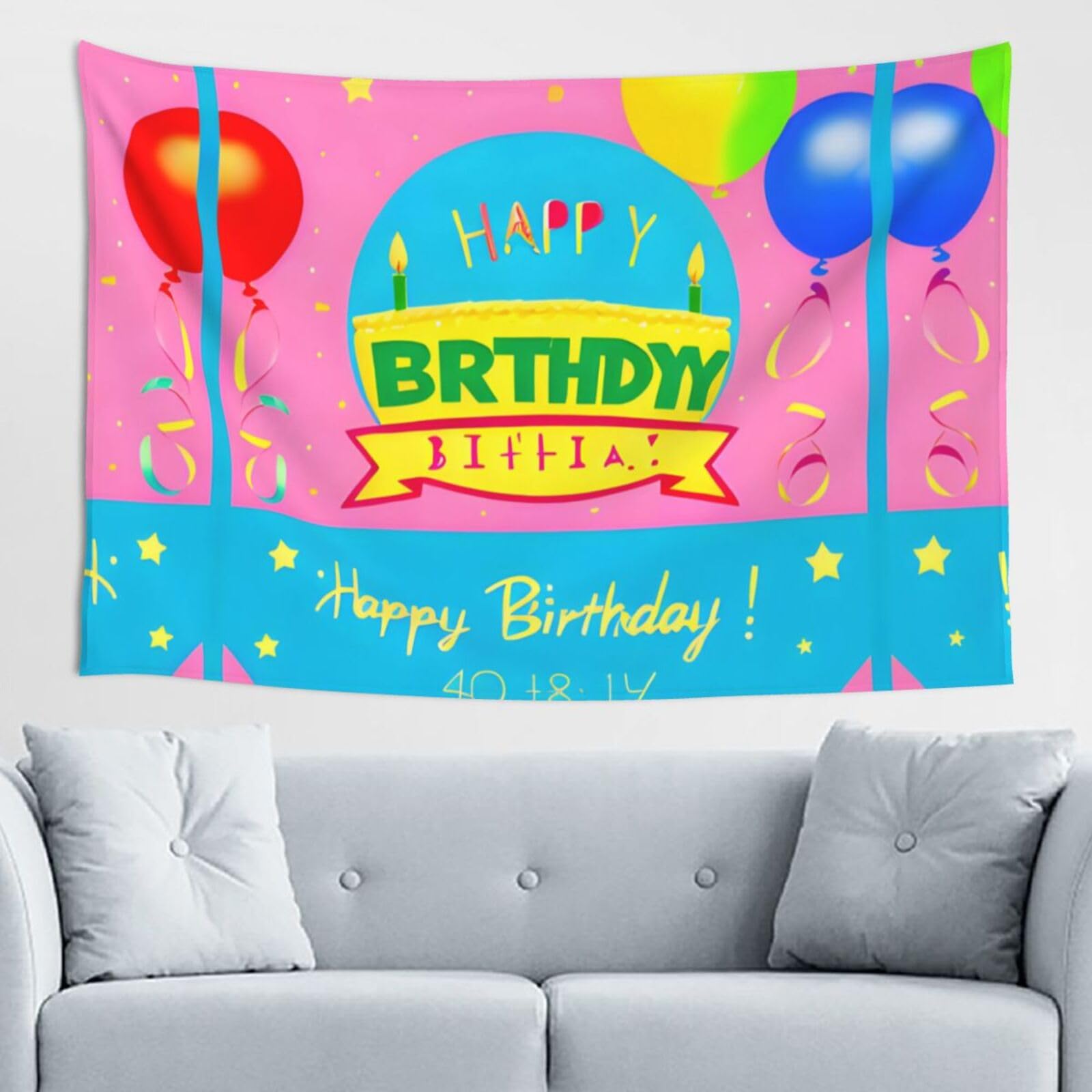 ZZYYDS Happy Birthday Balloon Wall Decor Tapestry 60x40in, Wall Hanging, Home Decor, Dorm Decor, Porch Tapestry, etc.