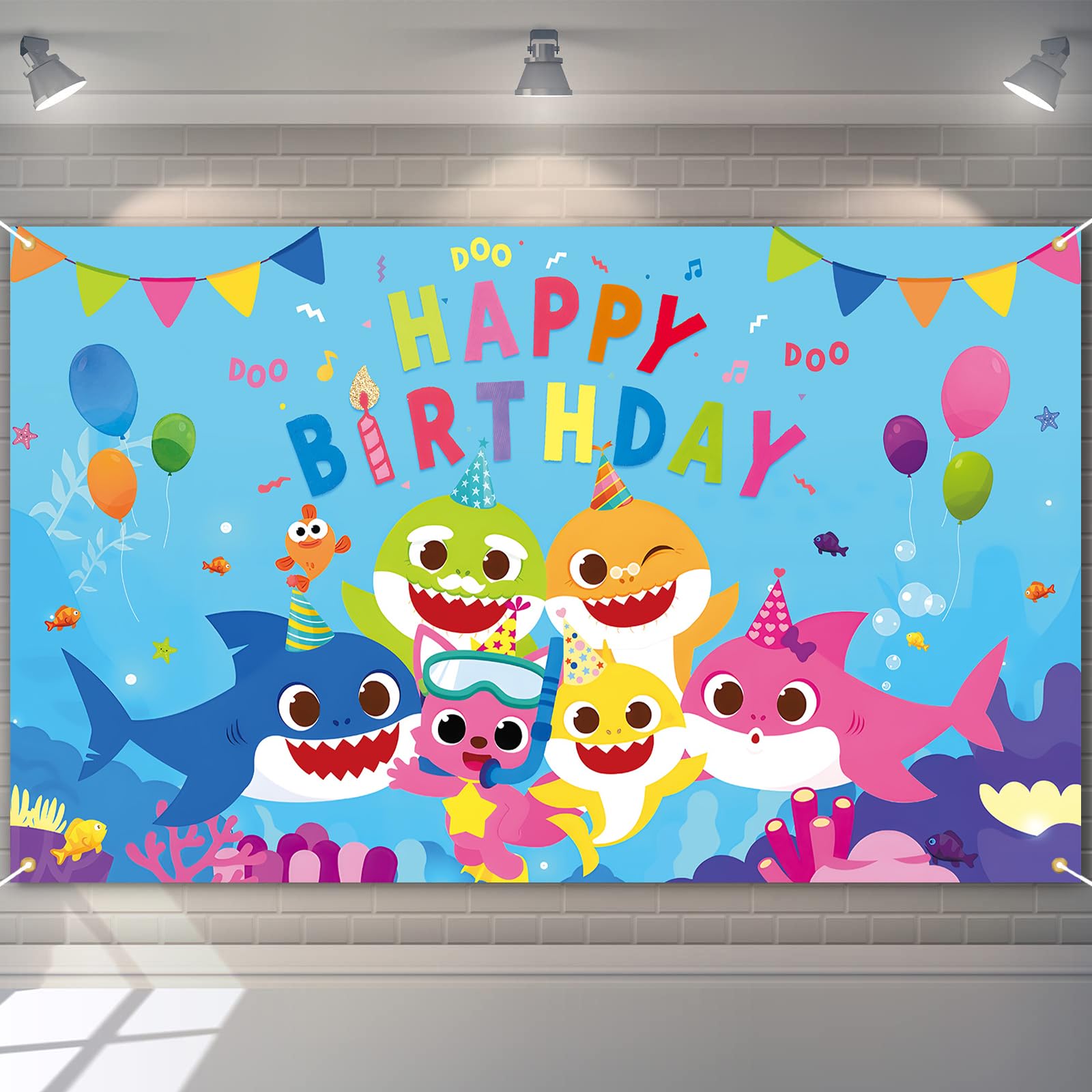 WVMNQO Shark Family Birthday Banner, 6 * 3.6 ft Shark Birthday Decorations Girl 2 3 or Boy, Reusable Party Decorations, Durable Party Supplies Polyester Backdrop (Shark Blue)