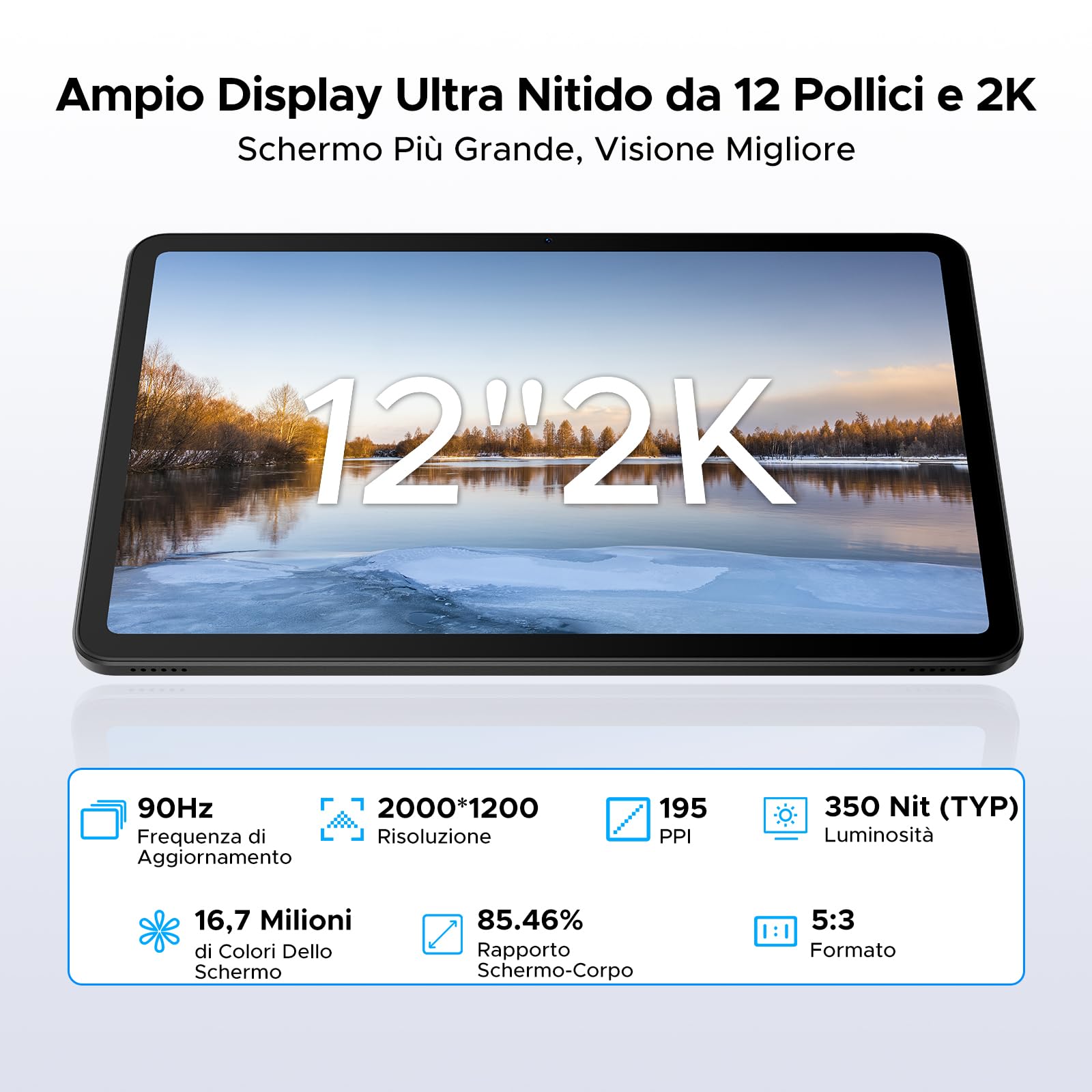 DOOGEE U12 Tablet 12 Pollici, Tablets Android 16, 90Hz 2000*1200 24GB RAM+128GB ROM/TF 2TB, Octa-Core PC, 5G WiFi/9000mAh/Gemini AI/Widevine L1/13MP+8MP/OTG/BT5/FACE ID/Doppi altoparlanti/3.5mm Jack