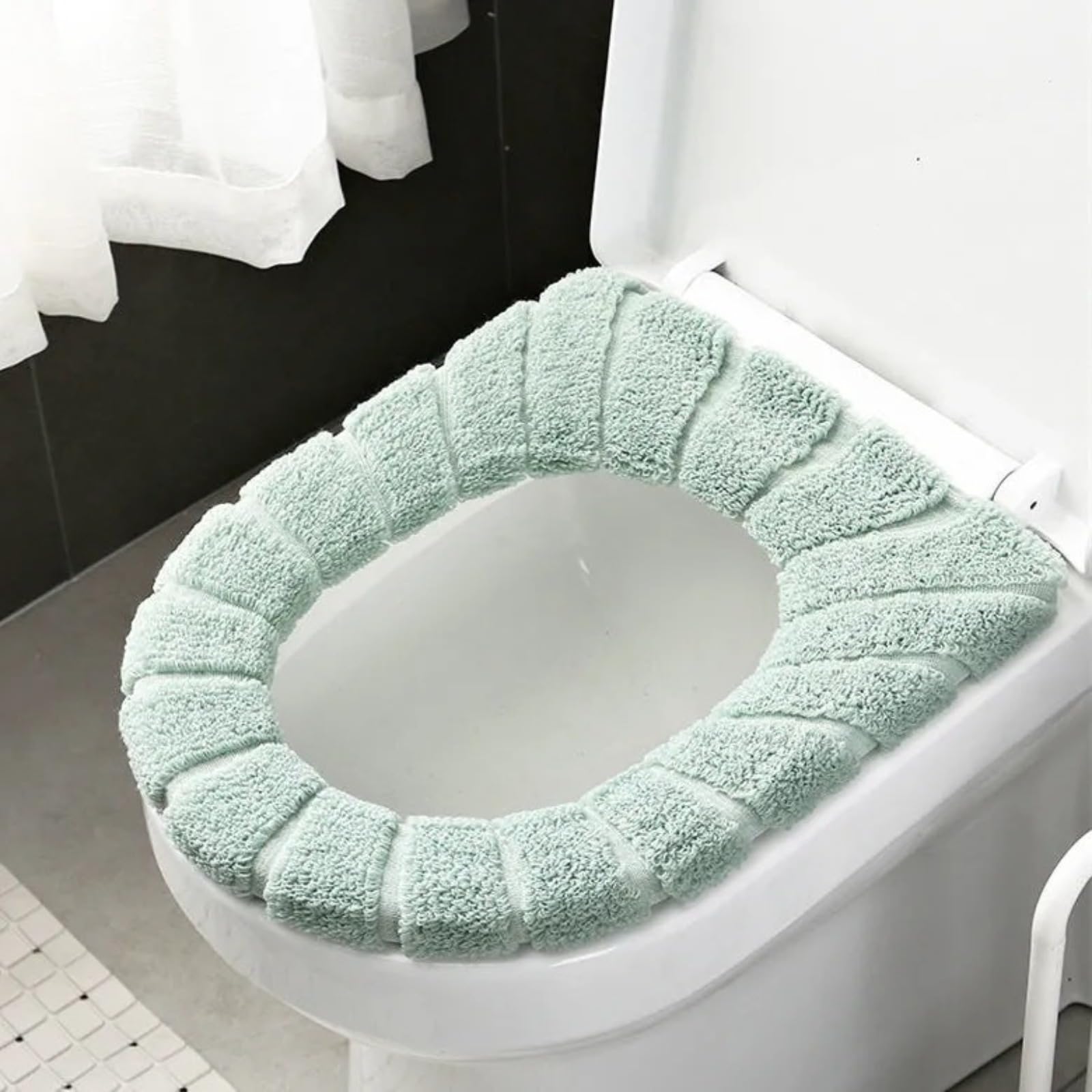 Yqvavzjsl Green Toilet Seat Cushion, Household Thick Plush Toilet Cover