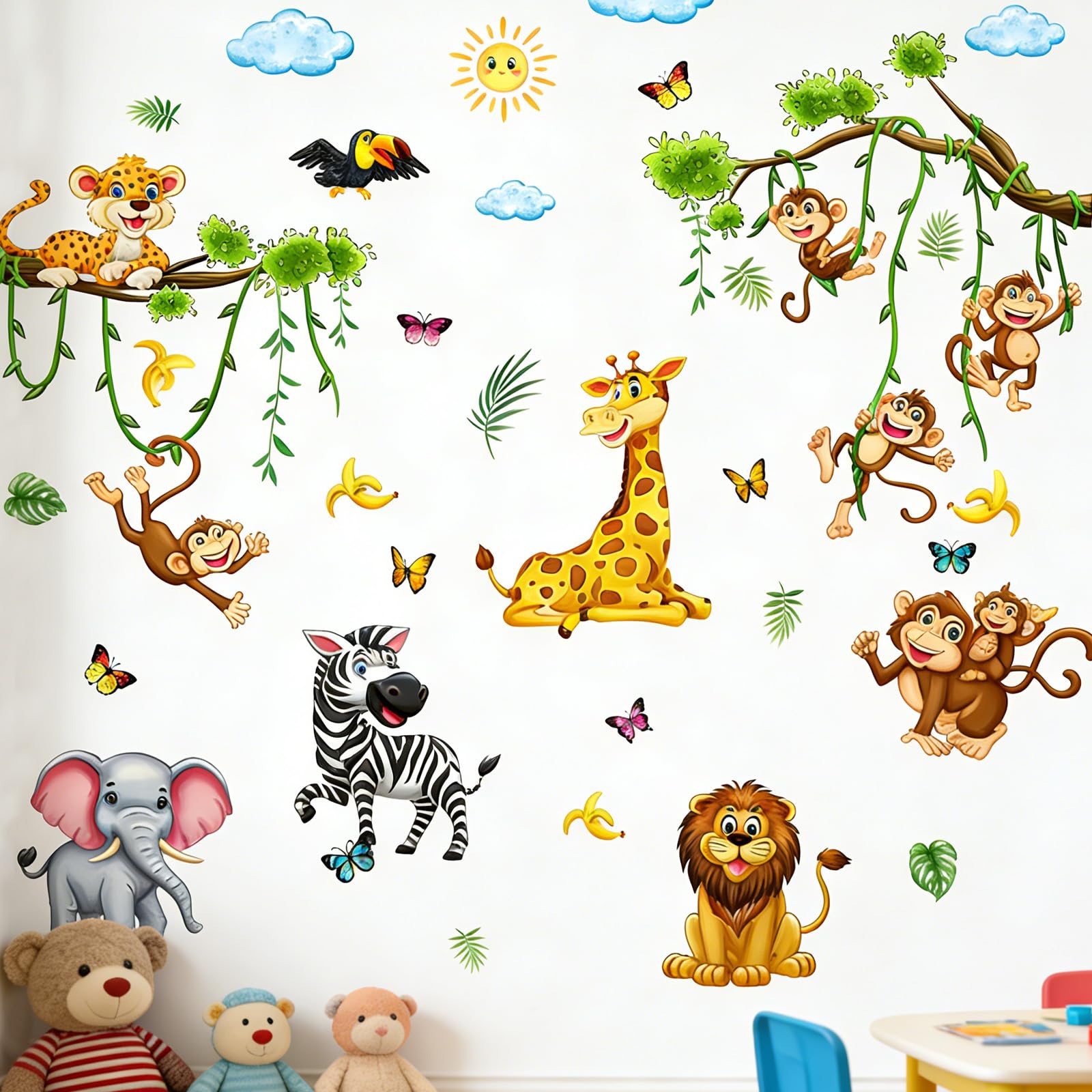 Wall Stickers Animals Large Includes Elephants Zebras Lions Giraffes and Monkeys