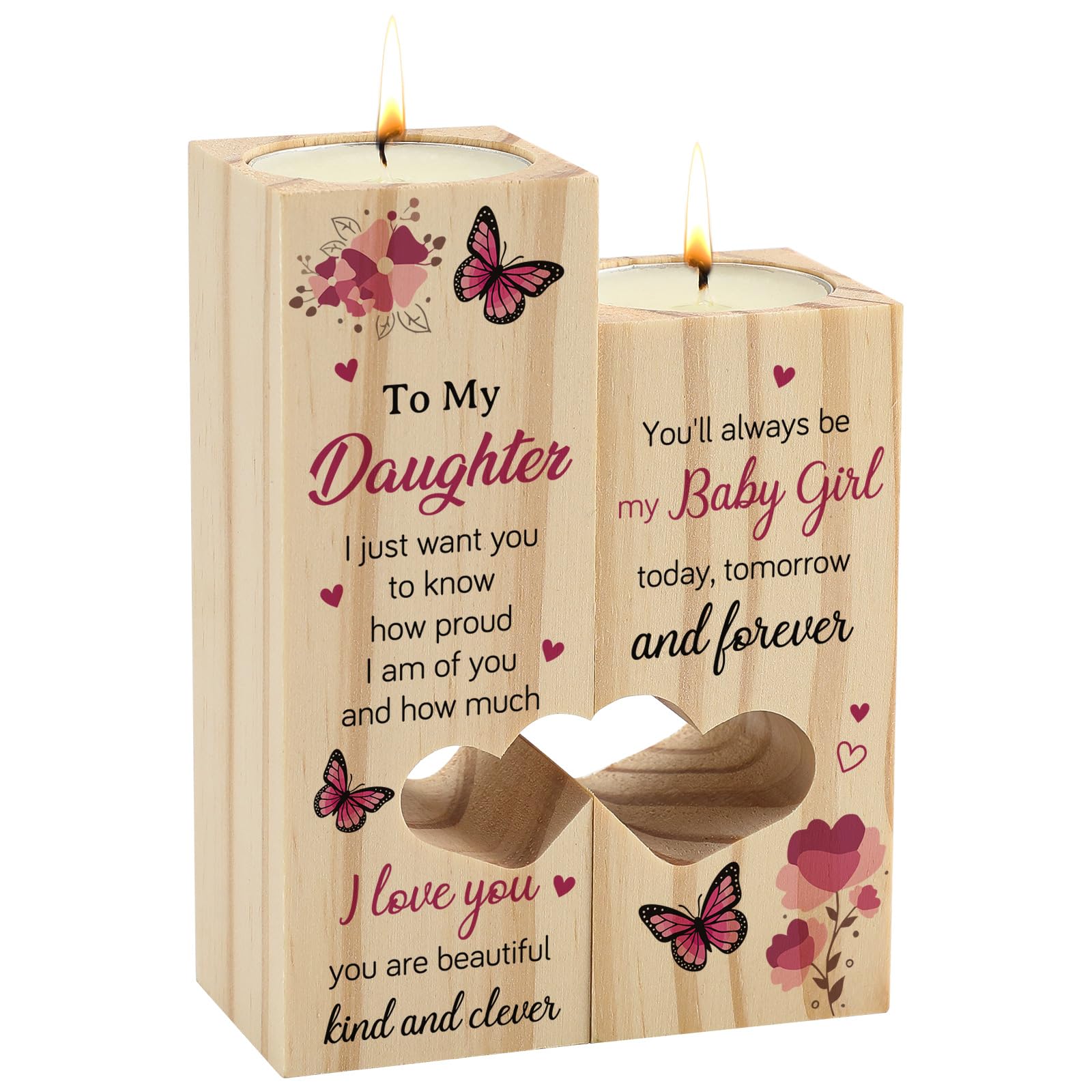 CadeauJoie Daughter Birthday Gifts from Mum Dad, Double Heart Shaped Candle Holder Idea Daughter Gifts for Birthday Graduation Wedding Christmas Mother's Day Thanksgiving