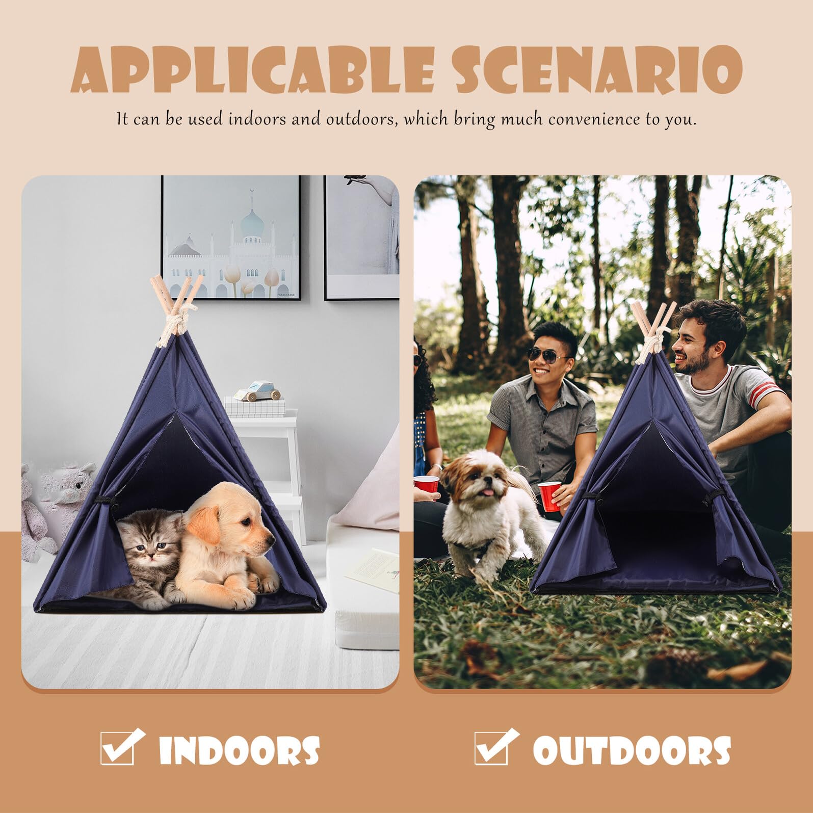 Tenda per Animali, Cuccia Lavabile in Tessuto Tecnico Blu Scuro | Design Rimovibile, Uso Interno ed Esterno, per Gatto e Cane, Facile da Pulire, Sicurezza