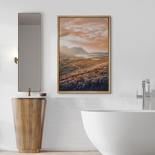 Vista 169 de SIGNFORD Lienzo enmarcado para pared, tren de montaña de otoño, vías de ferrocarril, naturaleza, desierto, fotografía, realismo, paisaje decorativo