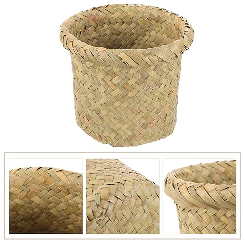 Miniatura 9 de Alipis Cesta de basura de jacinto de agua para decoración de oficina, papelera de mimbre de hierba marina, contenedor de basura de ratán para