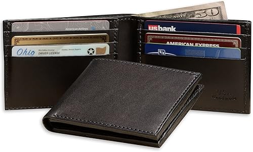 Miniatura 2 de Billetera plegable de cuero de grano completo premium para hombre, 3 opciones de color, fabricada en Estados Unidos, Negro -, Billetera plegable
