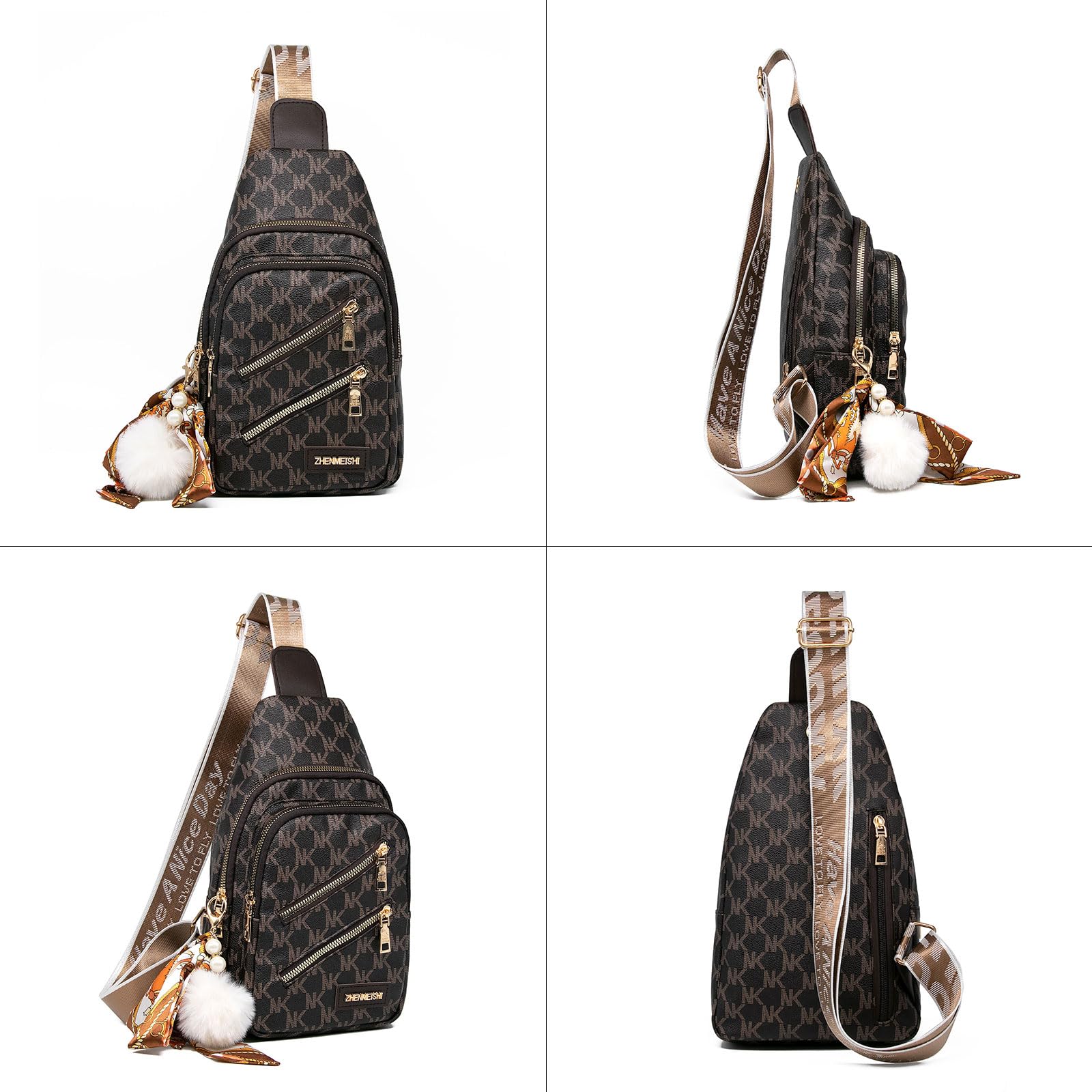 Long Keeper Sac de Poitrine Cuir Femme Homme, Petit Sacs à Dos Porté Travers Sling Bag Imperméable Sacoche Femme Bandoulière Épaule pour Voyage Vélo Randonnée