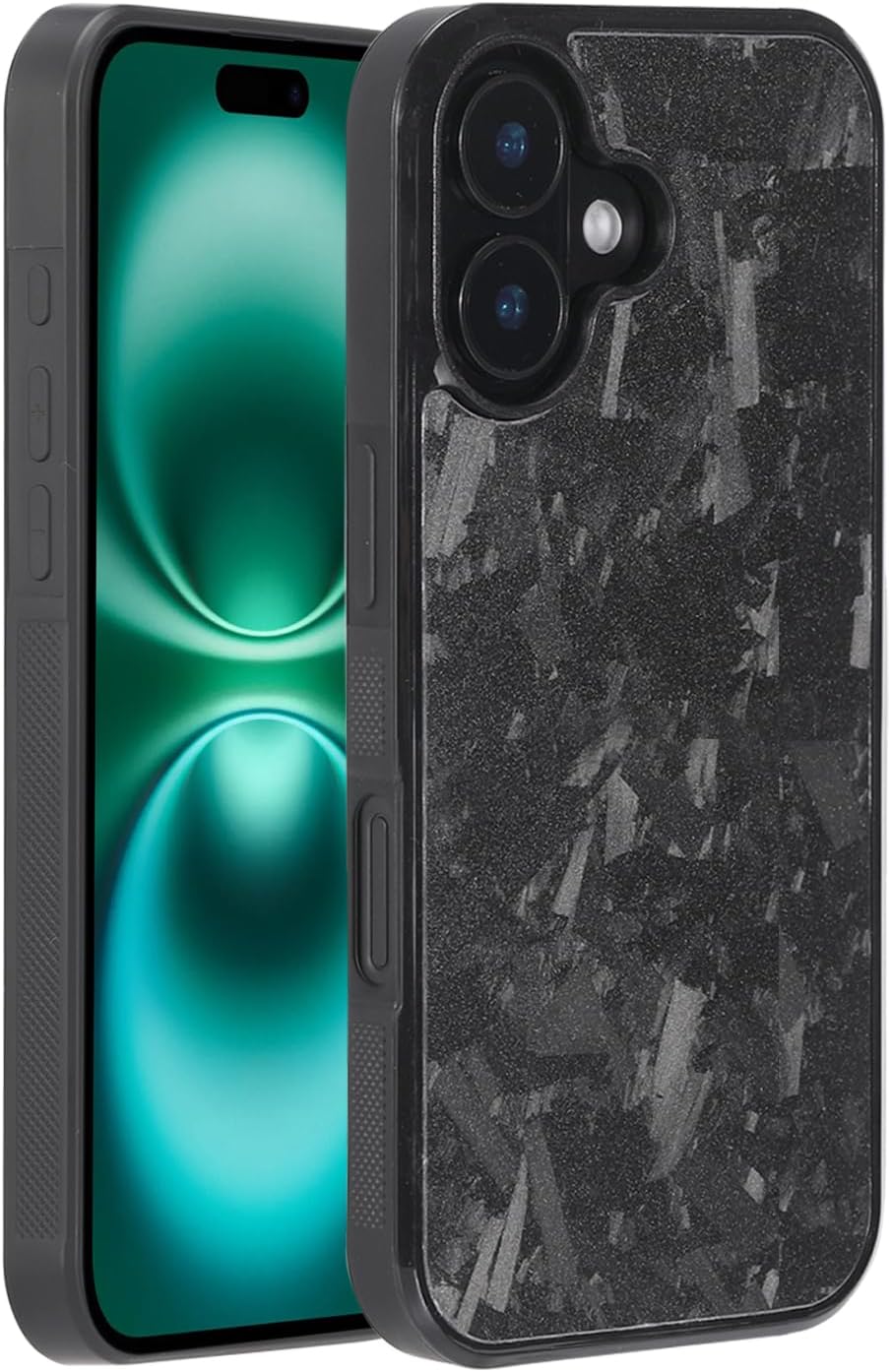 molzar Grip Series for iPhone 16 Case with Real Forged Carbon Fiber, Built-in Metal Plate for Magnetic Mount, Works with Qi-Certified Chargers, Glossy Black/Forged