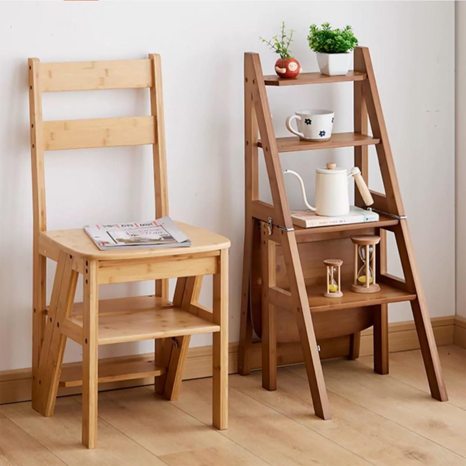 Step Stool Chair For Kitchen step Stool Chair wooden Folding Chair chair Step Stool Combo library Chair Ladder Convertible multifunctional Step Stool suitable For Kitchen Restaurant Library Warehouse(