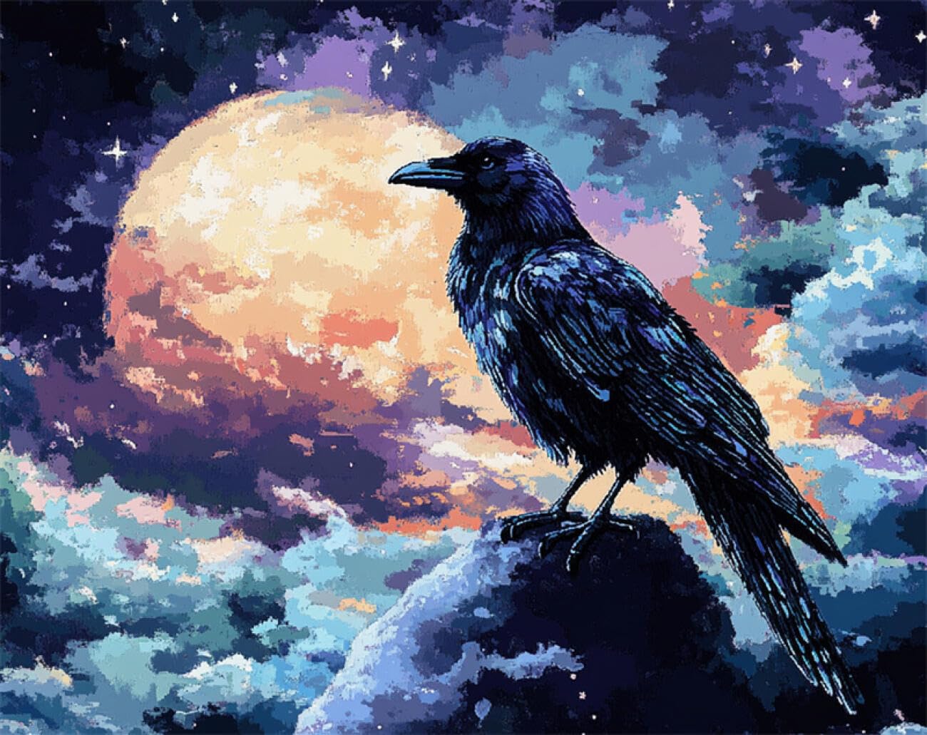 AxiangziK DIY Cross Stitch Kits Fantasy Raven 11CT 30x40cm