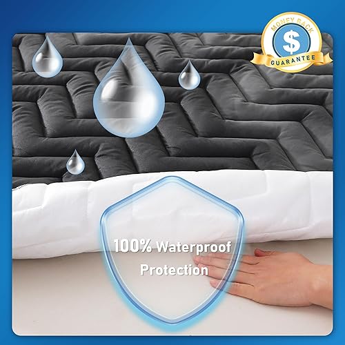 Miniatura 2 de UNILIBRA Protector de colchón de tamaño individual acolchado impermeable, protector de colchón ajustable con relleno transpirable ultra suave, funda