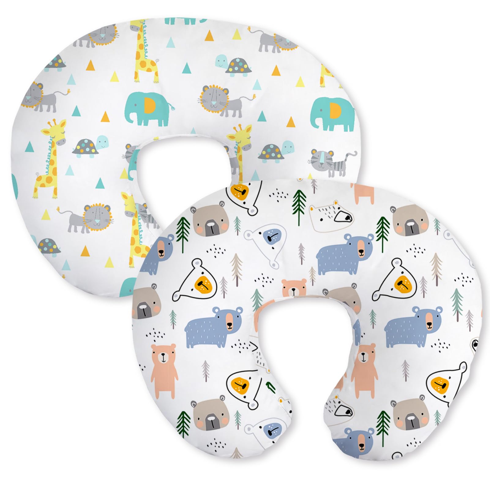 Little Grape Land Nursing Pillow Covers 2 Pack, Soft &amp; Breathable Removable Breastfeeding Pillows Covers for Feeding Pillows, Nursing Pillow Slipcover for Baby Girls Boys, (Animal &amp; Bear