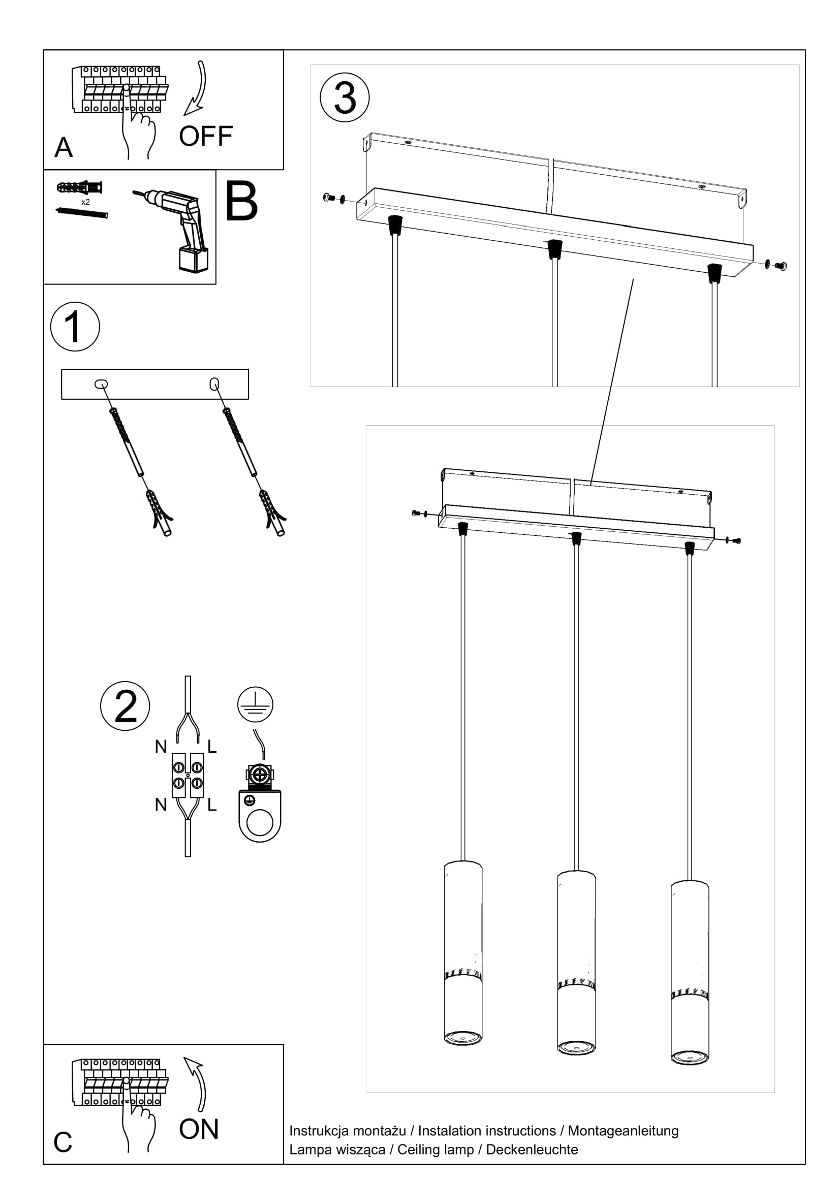 SOLLUX lighting Hängelampe Pendelleuchte Hängeleuchte - Deckenlampe Stahl - 3 Flammig - LED Lampe Glühbirne - Schwarz Golden Loopez