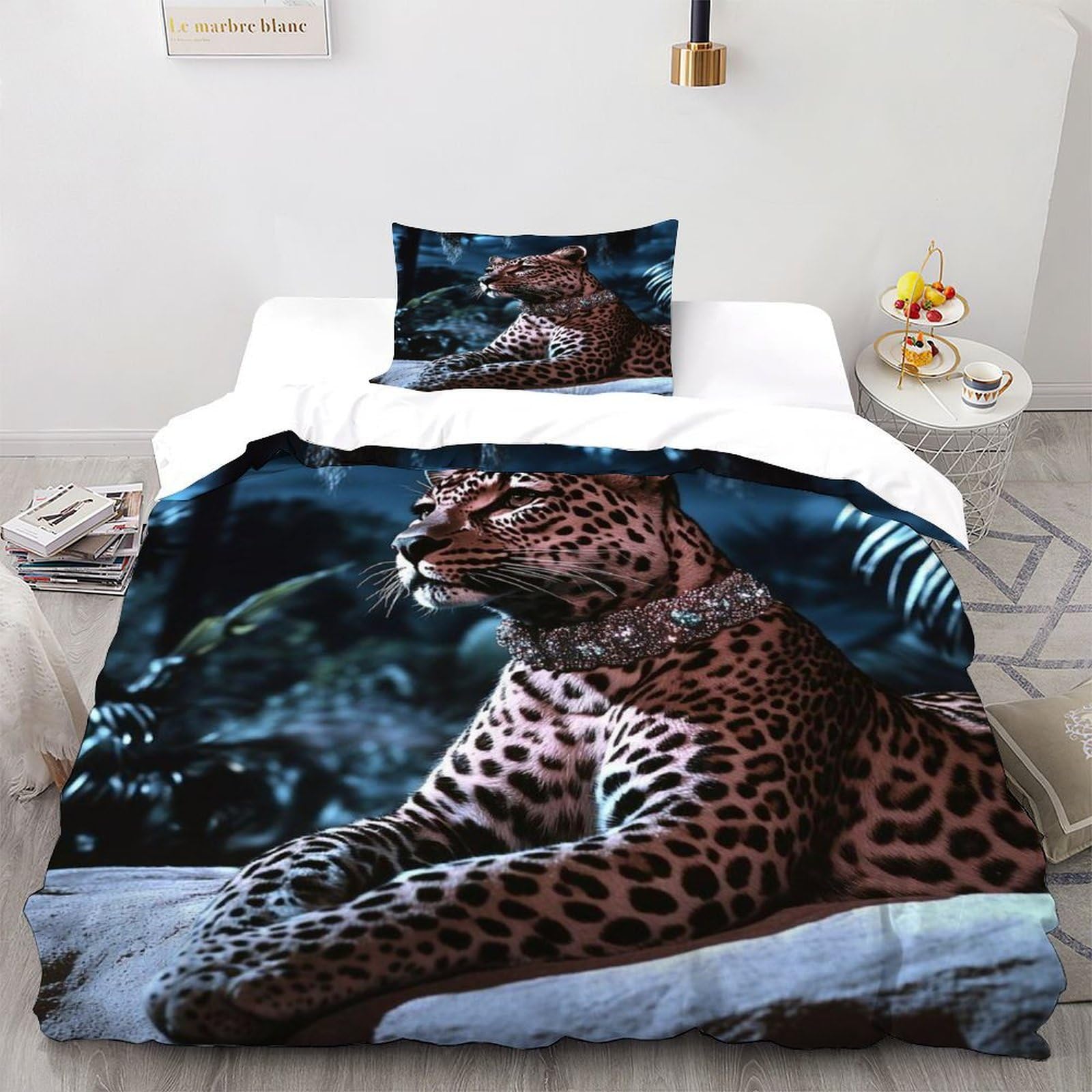 Housses de couettes léopard 3D animal theme wildlife microfibre respirante 2 pièces 135x200cm