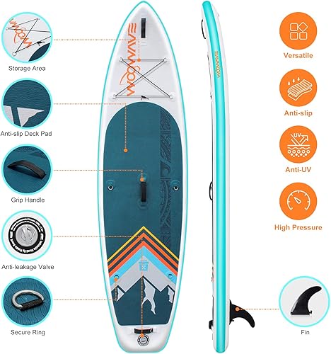 Miniatura 5 de WOOWAVE - Tabla de remo inflable de pie de 10 pies 2 pulgadas  11 pies 6 pulgadas de ancho plataforma antideslizante, accesorios de SUP de primera