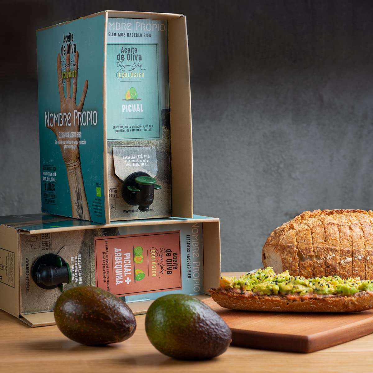 NOMBRE PROPIO EVOO Arbequina Huile d'olive vierge extra bio - 100 % espagnole - Format bag-in-box pratique - 3 L (Picual Arbequina) - Riche en polyphénols
