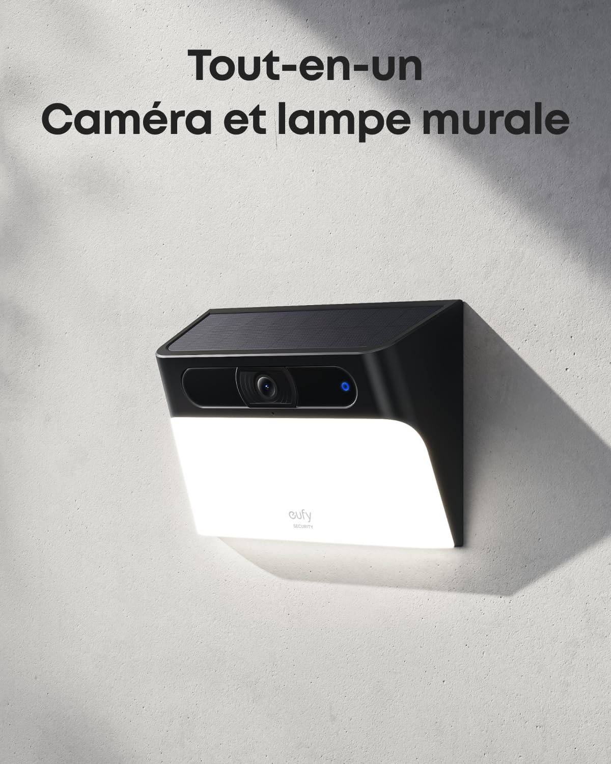 eufy Security Solar Wall Light Cam S120, caméra de sécurité Solaire, extérieure sans Fil, Alimentation permanente, éclairage activé par Le Mouvement, IA, IP65, projecteur, sans Frais