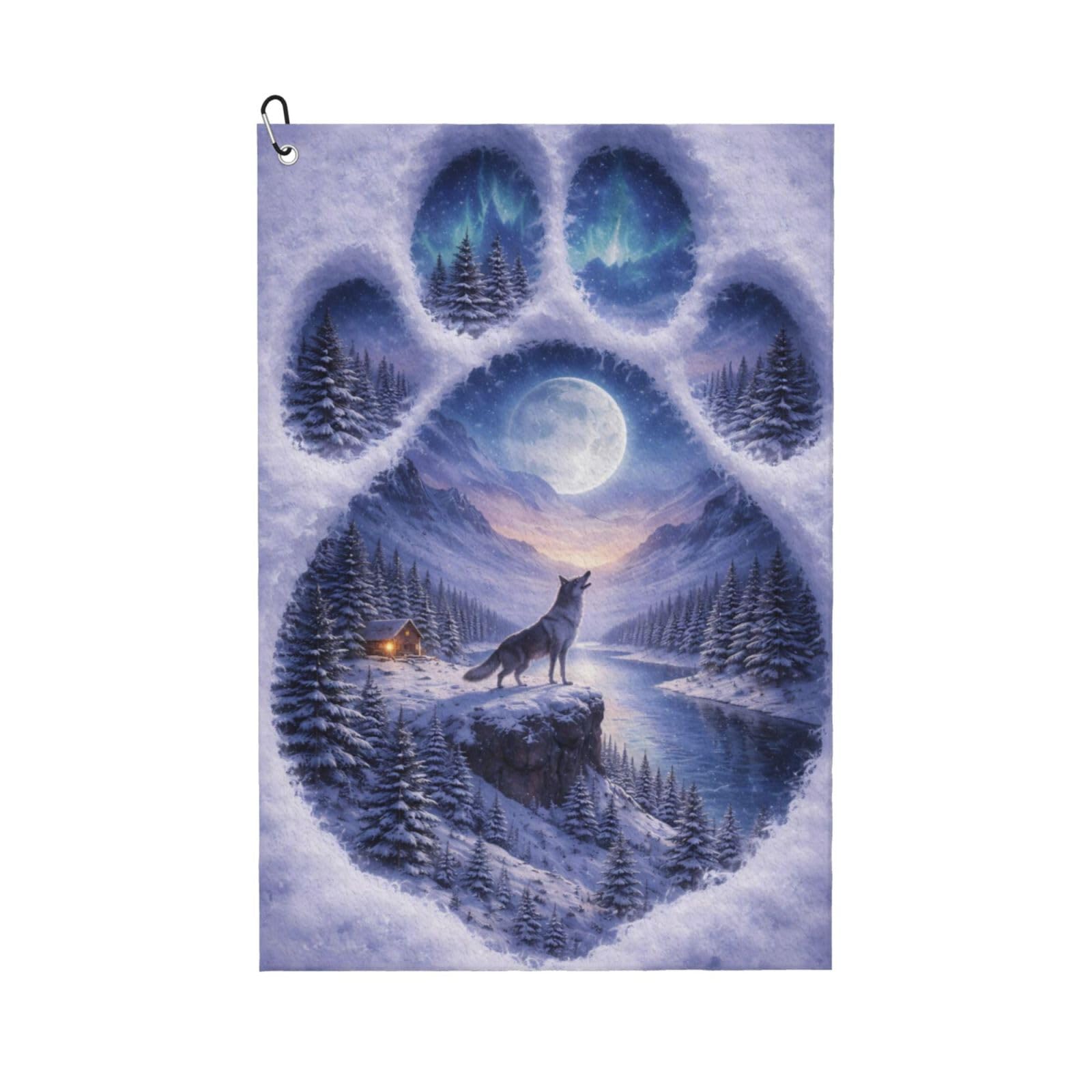 Oudrspo Howling Wolf and Paw Print Multi-Functional Golf Towel | Absorbent Quick Drying 16x24in
