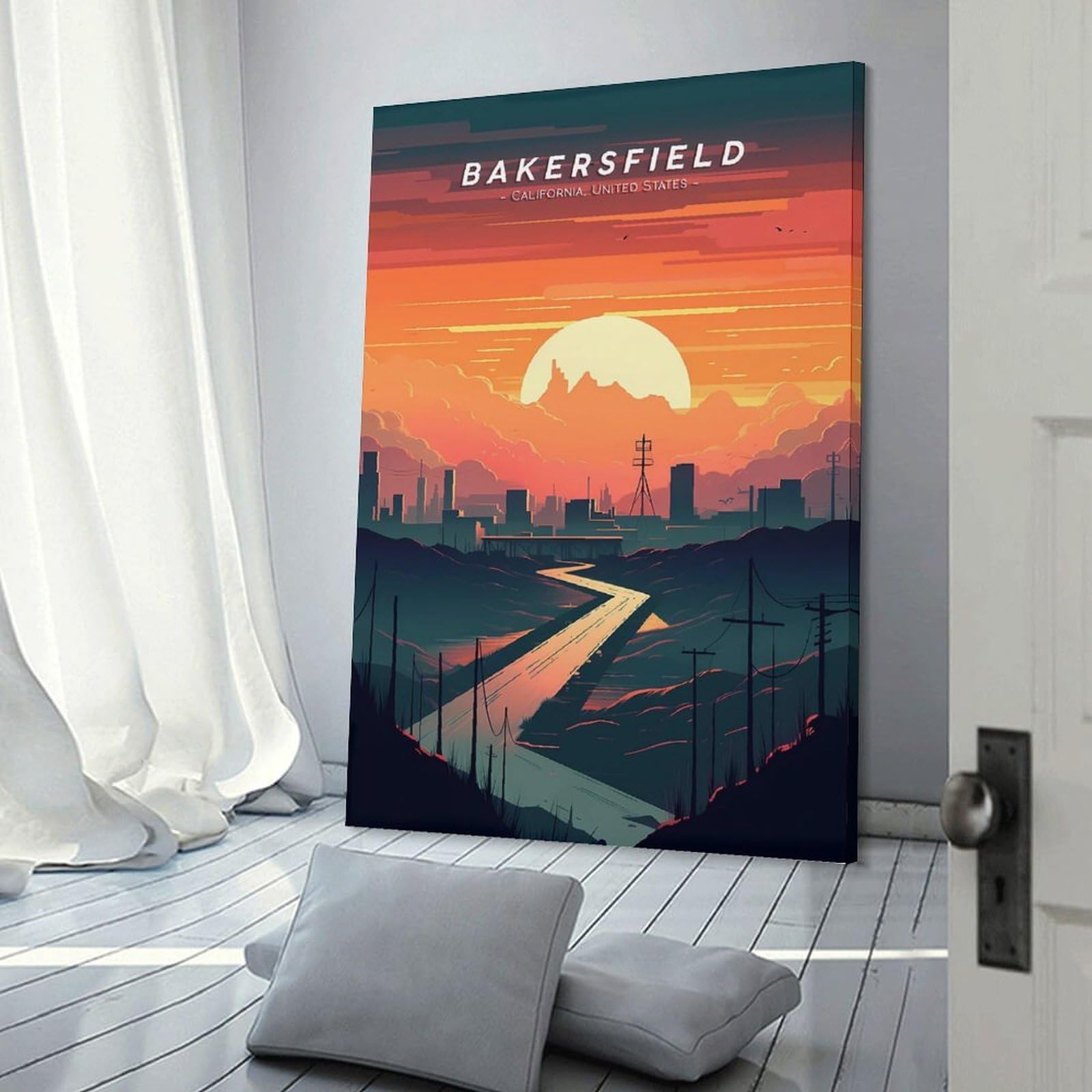 Junmoney Canvas Wall Picture Bakersfield City Skyline, 20x30inch(50x75cm), for Office, Study Or Home Workspace, Canvas Wall Decor for Creative Rooms