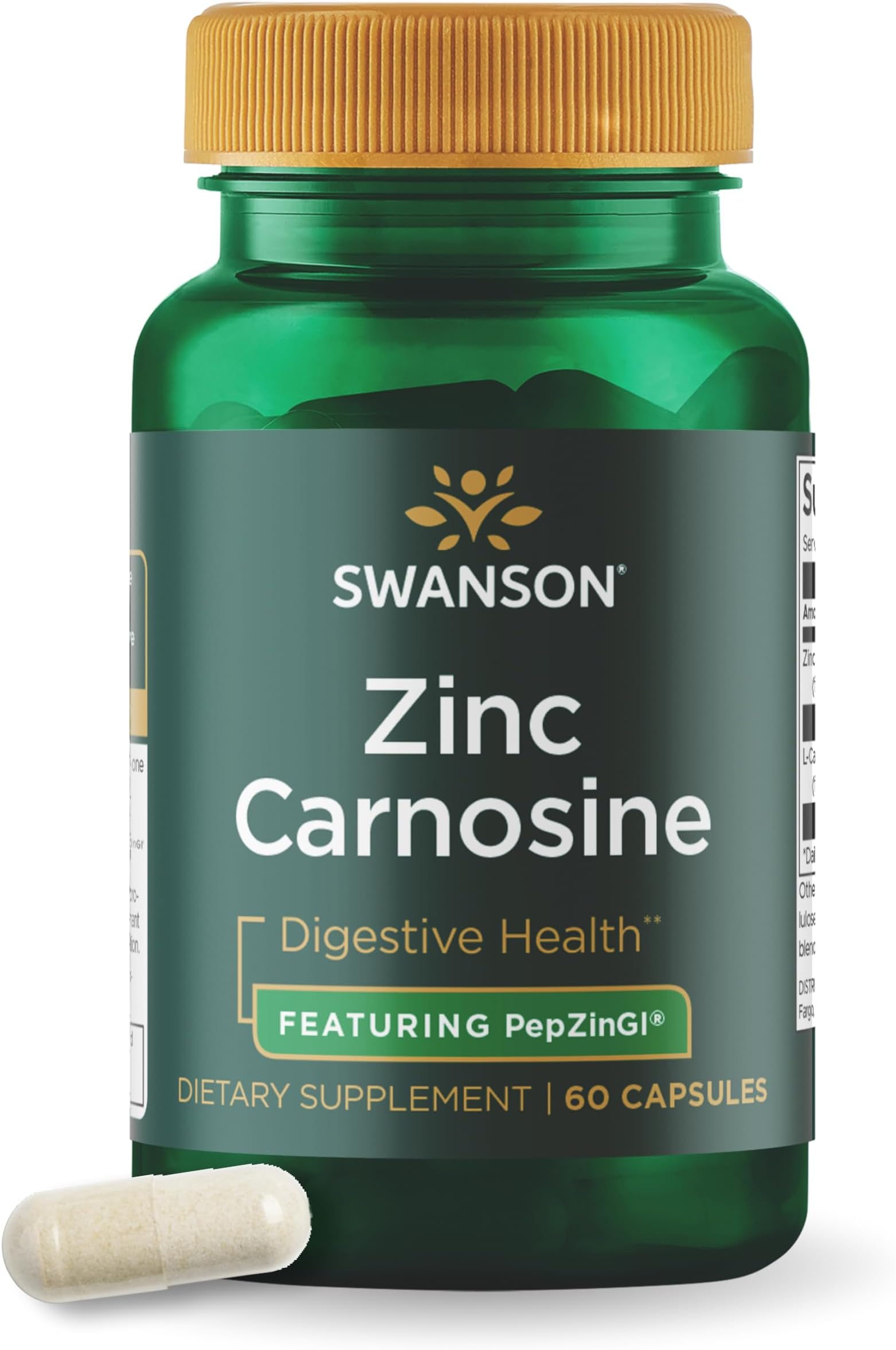 Swanson Zinc Carnosine (PepZinGI) Gastric Health Supplement for Digestive-Sensitive Adults Seeking Stomach Lining Support (60 Capsules)
