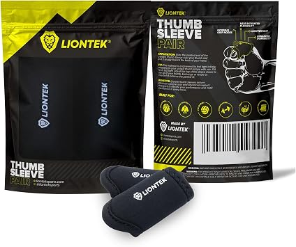 LIONTEK Thumb Sleeves Pair for Training, Weightlifting, BJJ, Golf, Basketball, Everyday Activities | Compression Thumb Sleeve with Anti-Slip Grips for Protection, Blister Prevention, Relief