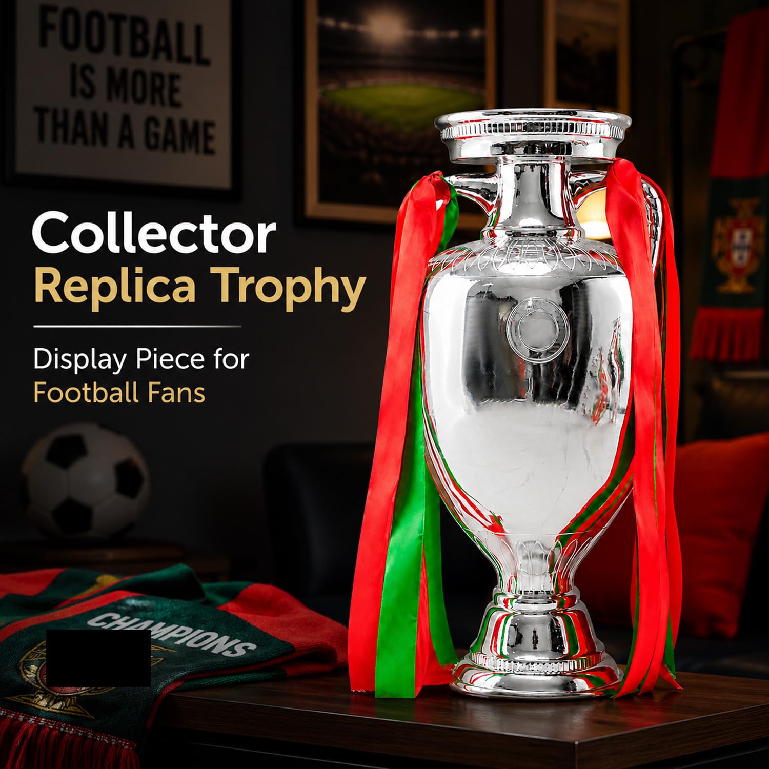 2024 Europapokal Fußball Trophäe Replik, Meisterschales Pokal | 5 Größen Fussball Meisterpokal aus Kunstharz, Souvenir Sammlerstück, Schreibtischdekoration, ideales Geschenk für Fans