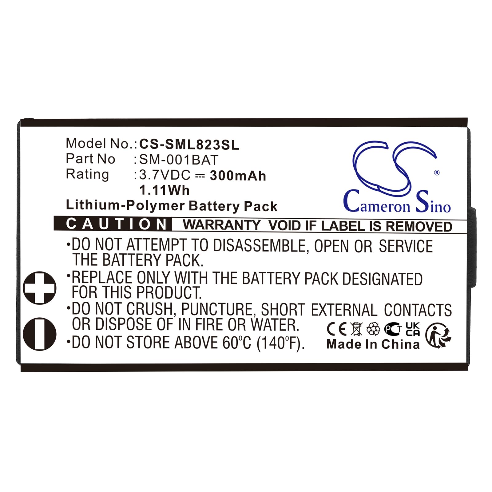 Batterie Cameron Sino 300mAh 3,7V Pour SIMOLIO SM-823 SM-823D SM-863D SM-905TV – Remplacement SM-001BAT