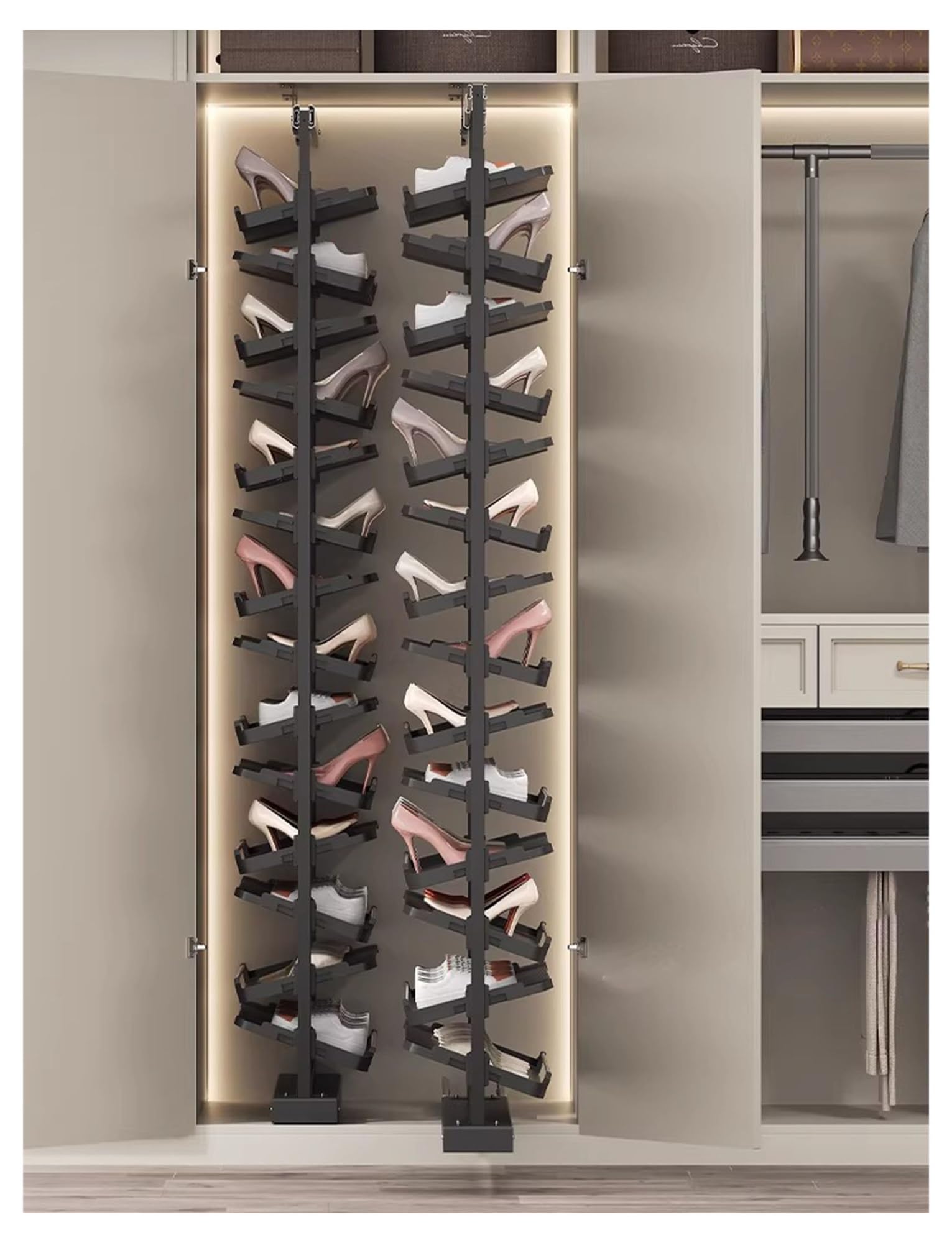 Zapatero extensible de 7 niveles, organizador de zapatos extraíble con base antideslizante, solución de almacenamiento que ahorra espacio para 50 cm de profundidad, perfecto para el hogar y el armario