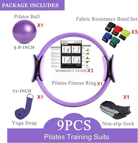 Miniatura 2 de YXILEE Pilates Ring Circle Set - Workout at Home Workout Equipment Women - Booty Bands Stretching Equipment Pilates Mini Exercise Ball for Legs Arms