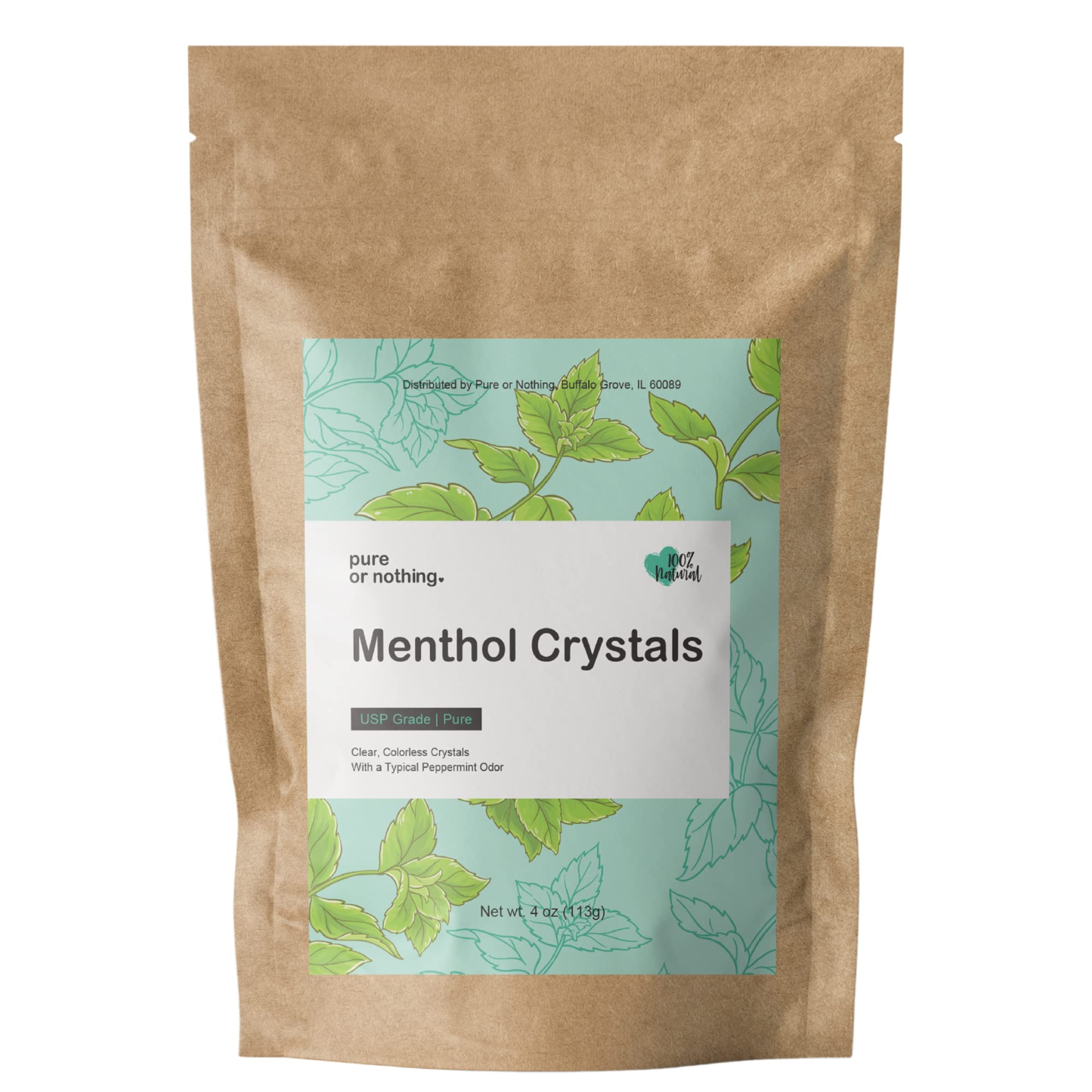 Pure or Nothing Menthol Crystals 4 oz | USP Grade |100% Pure Mentha Arvensis | Menthol Crystals for Shower Steamers, Humidifier, Salves, Balms and Other DIY Products