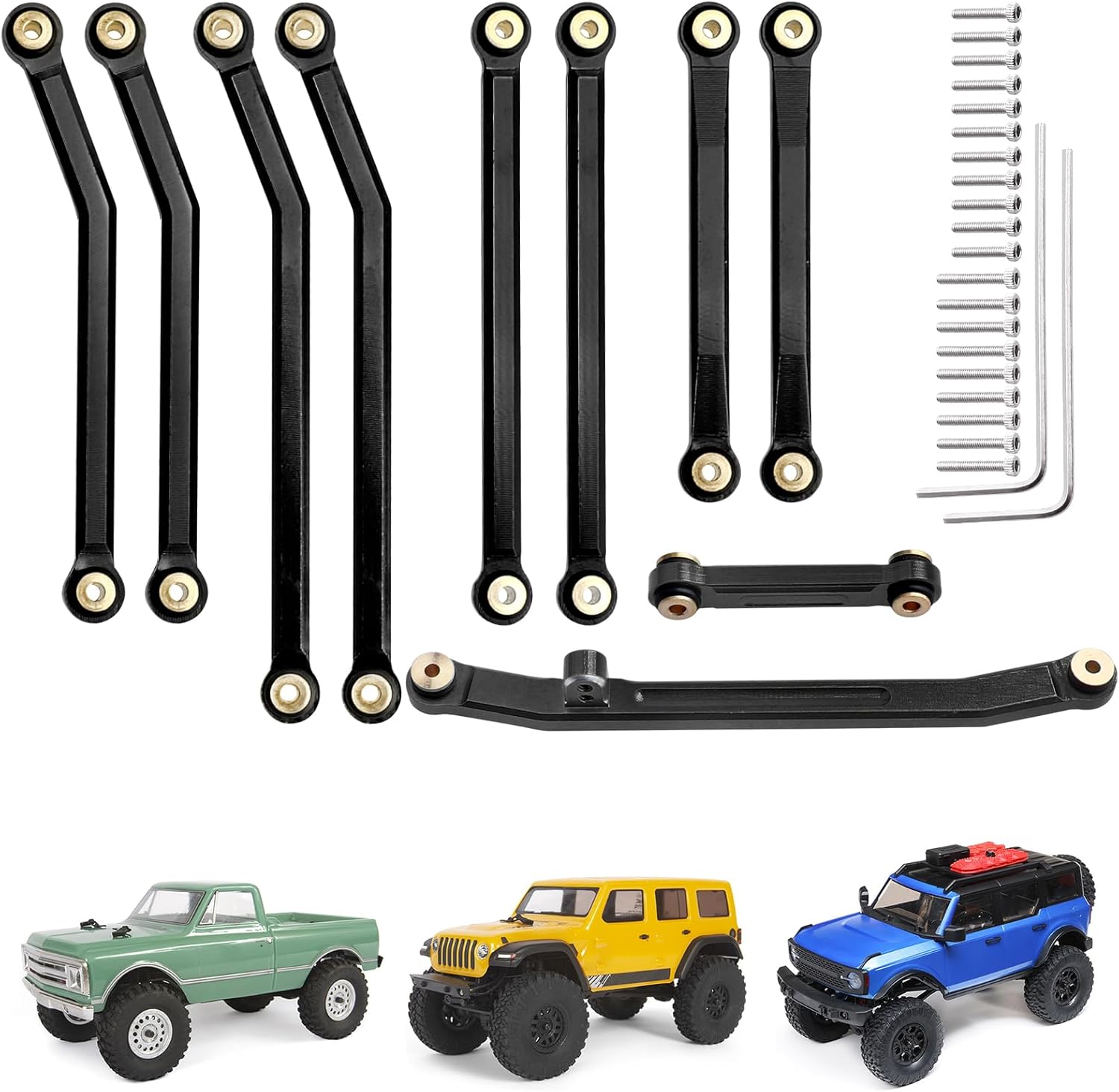 Hobbypark High Clearance Links Set Steering Rod Tie Upgrades for Axial SCX24 C10 AXI00001 Wrangler JLU AXI00002 Bronco AXI00006 1/24 RC Crawler Car (Black)
