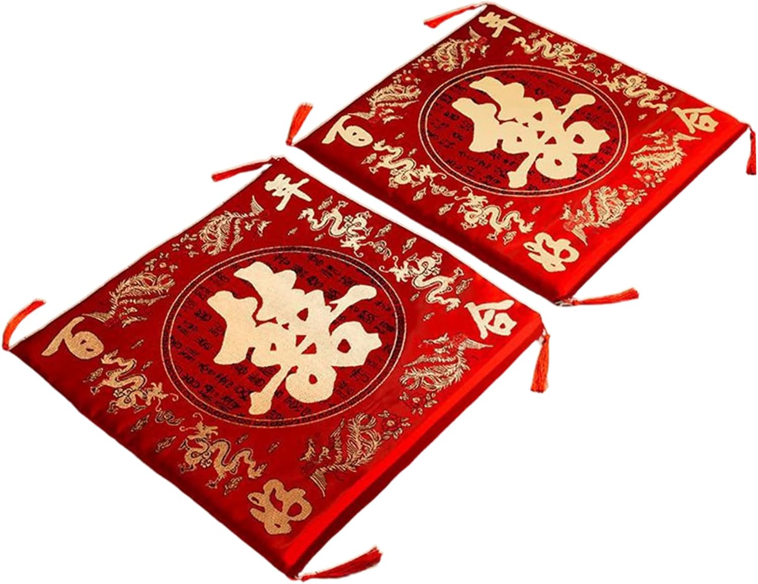 2Pcs Chair Pad, Soft Thickened Wedding Pillows for Kneeling, Removable Zippered Chair Cushions, Festive Exquisite Chinese Decor for Home, Party, Wedding.