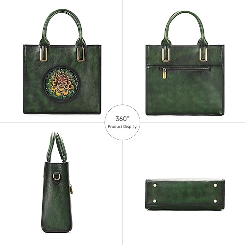 Miniatura 5 de Women's Genuine Leather Crossbody Bag Vintage Embossed Satchel Shoulder Purse Large Handbag