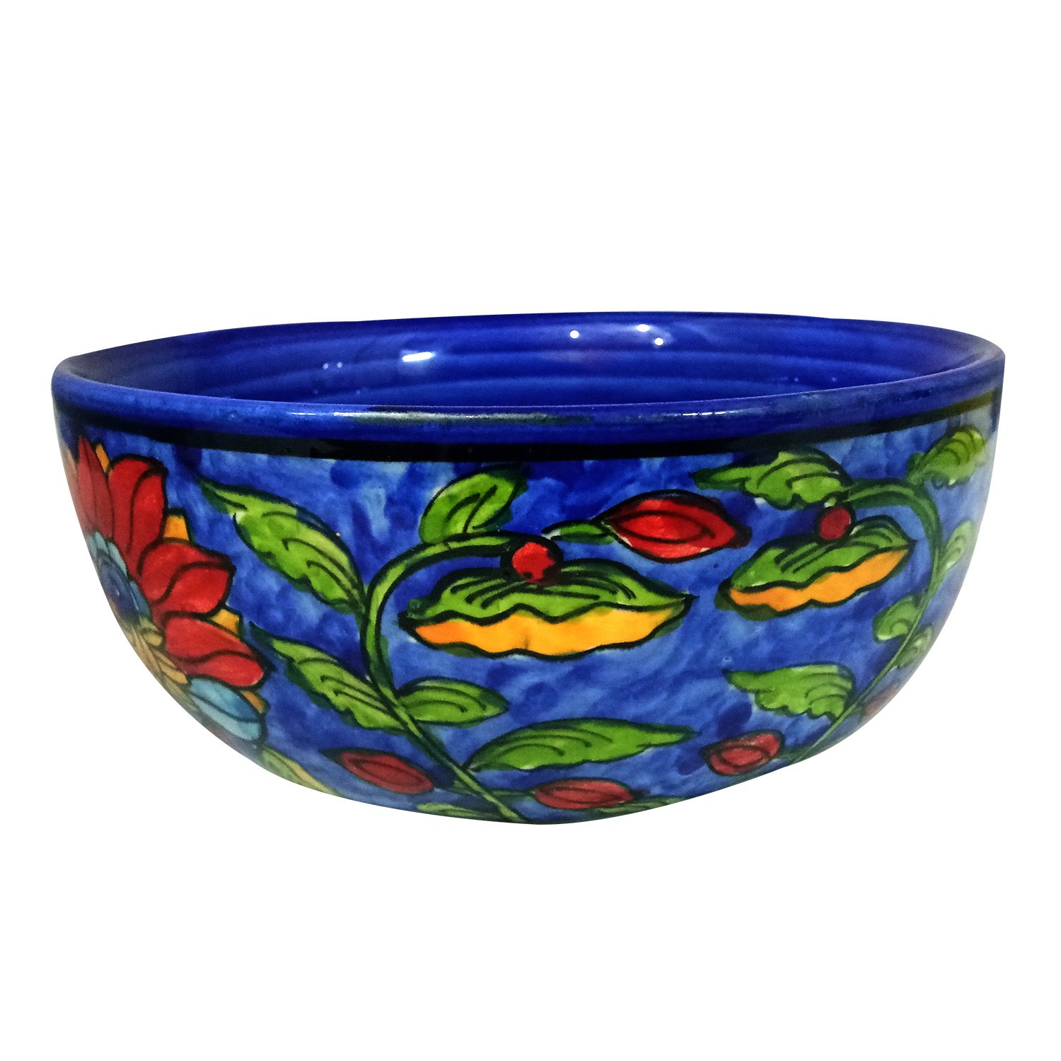 India Meets India Handicraft Ceramic Serving Bowl Mixing Bowls Fruit Bowl Salad Bowl Snack Bowl, 600 ml, Best Gifting, Made by Awarded Indian Artisan