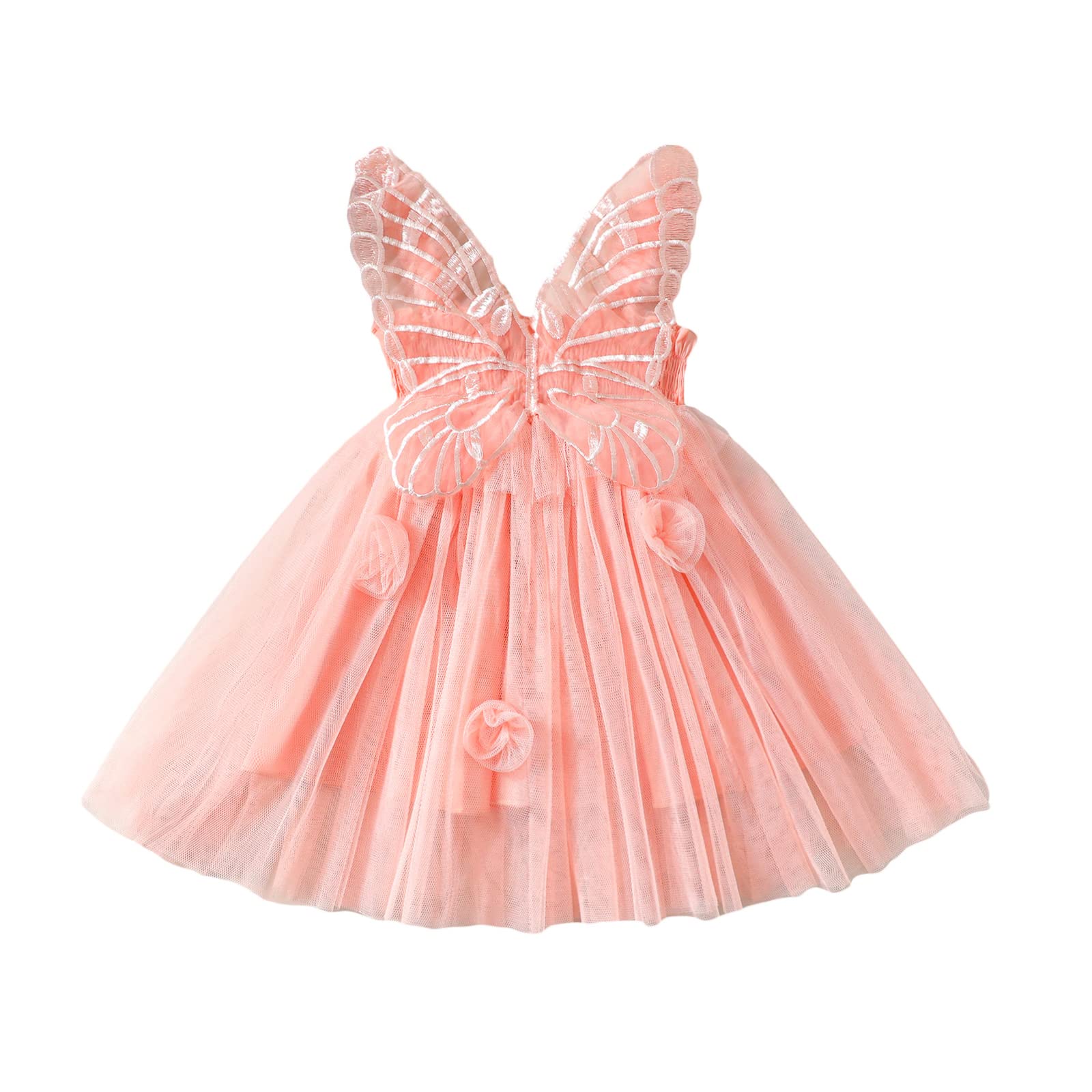 Toddler Baby Girls Butterfly Dress Sleeveless Wings Flower Tulle Tutu Princess Summer Birthday Party Dresses Baby Pinkish Orange 2-3 Years