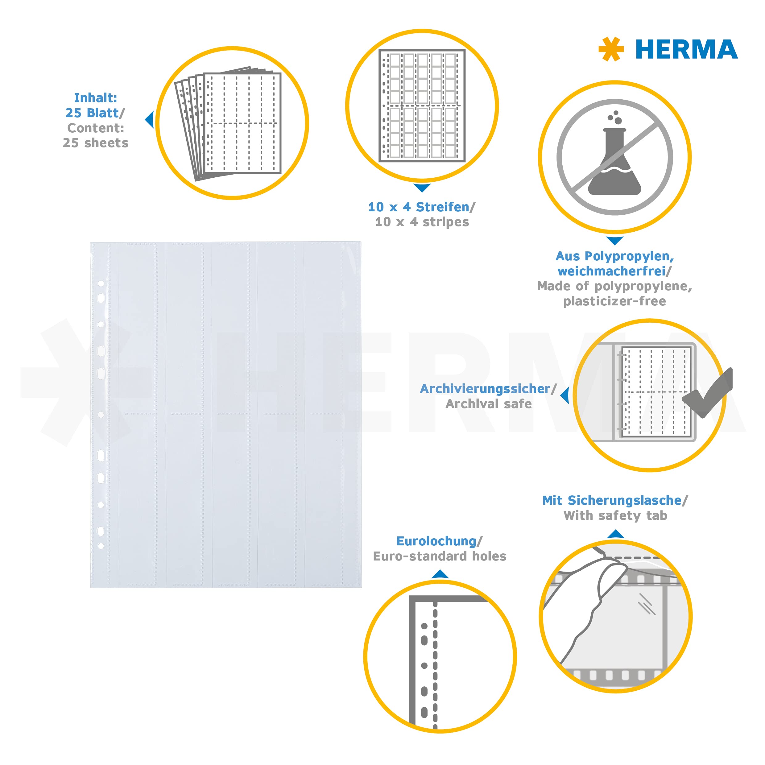 Herma 7760 Pack de 25 pochettes négatifs pour 10 bandes de 4 négatifs (Import Allemagne)