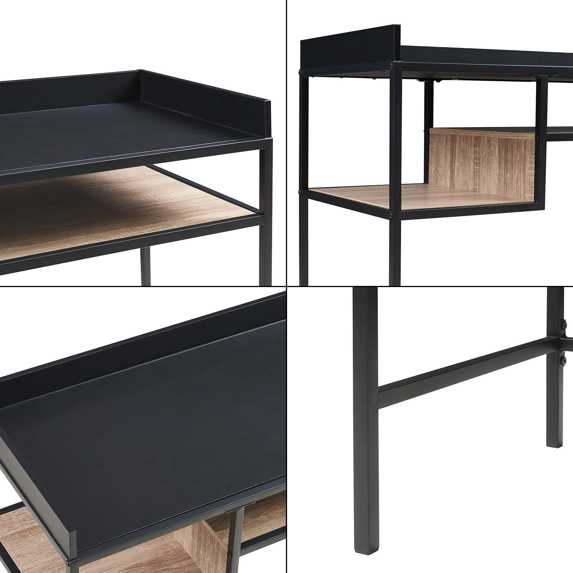 [en.casa] Scrivania con Piano 100 x 43 cm Postazione Lavoro per PC con 2 Scomparti Aperti per Archiviazione Tavolo da Ufficio con Ripiani per Studio - Nero/Effetto Rovere