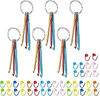 Zuoyou 6 Sets Mini Crochet Hook Keychains (3mm/4mm/5mm Aluminum) + 40 Stitch Markers - Portable Travel Crochet Kit