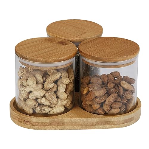 Small Glass Tea Coffee Sugar Canisters with Triangular Tray