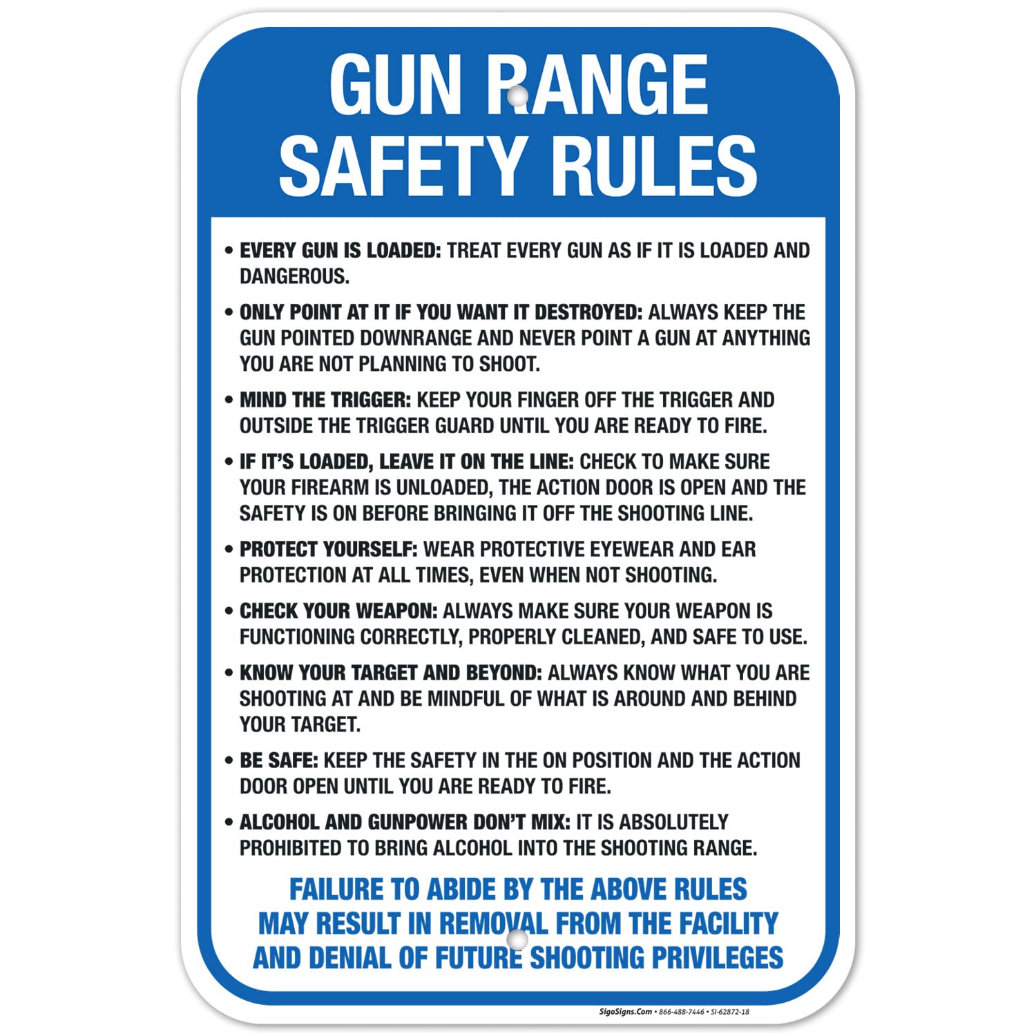Gun Range Safety Rules Sign, 12x18 Inches, Rust Free .063 Aluminum, Fade Resistant, Made in USA