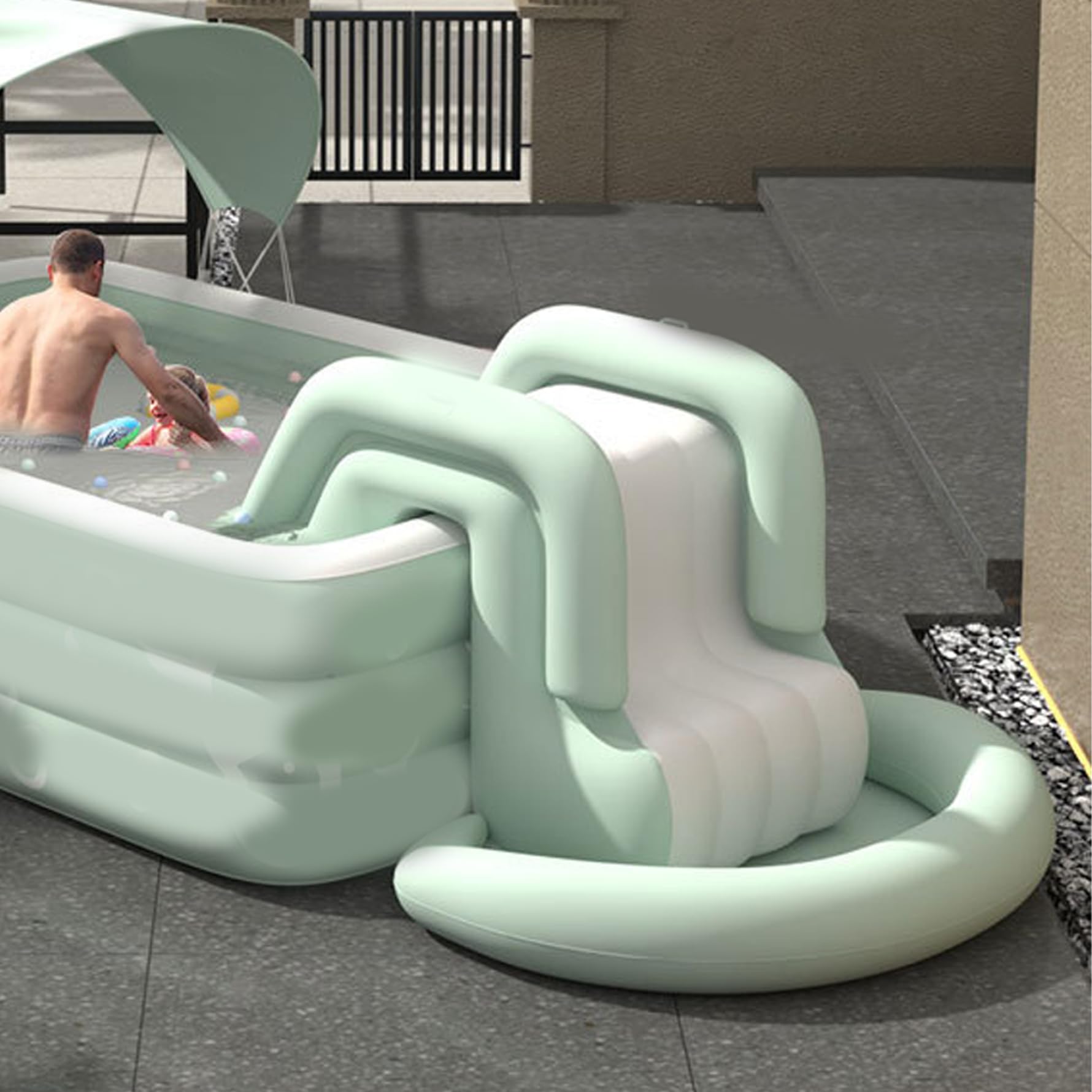Glissement de Piscine Gonflable, Toboggan Gonflable en PVC étanche, Eau d'eau avec poignée, Piscine foldfable Non Glissement pour Les Enfants, Jouets