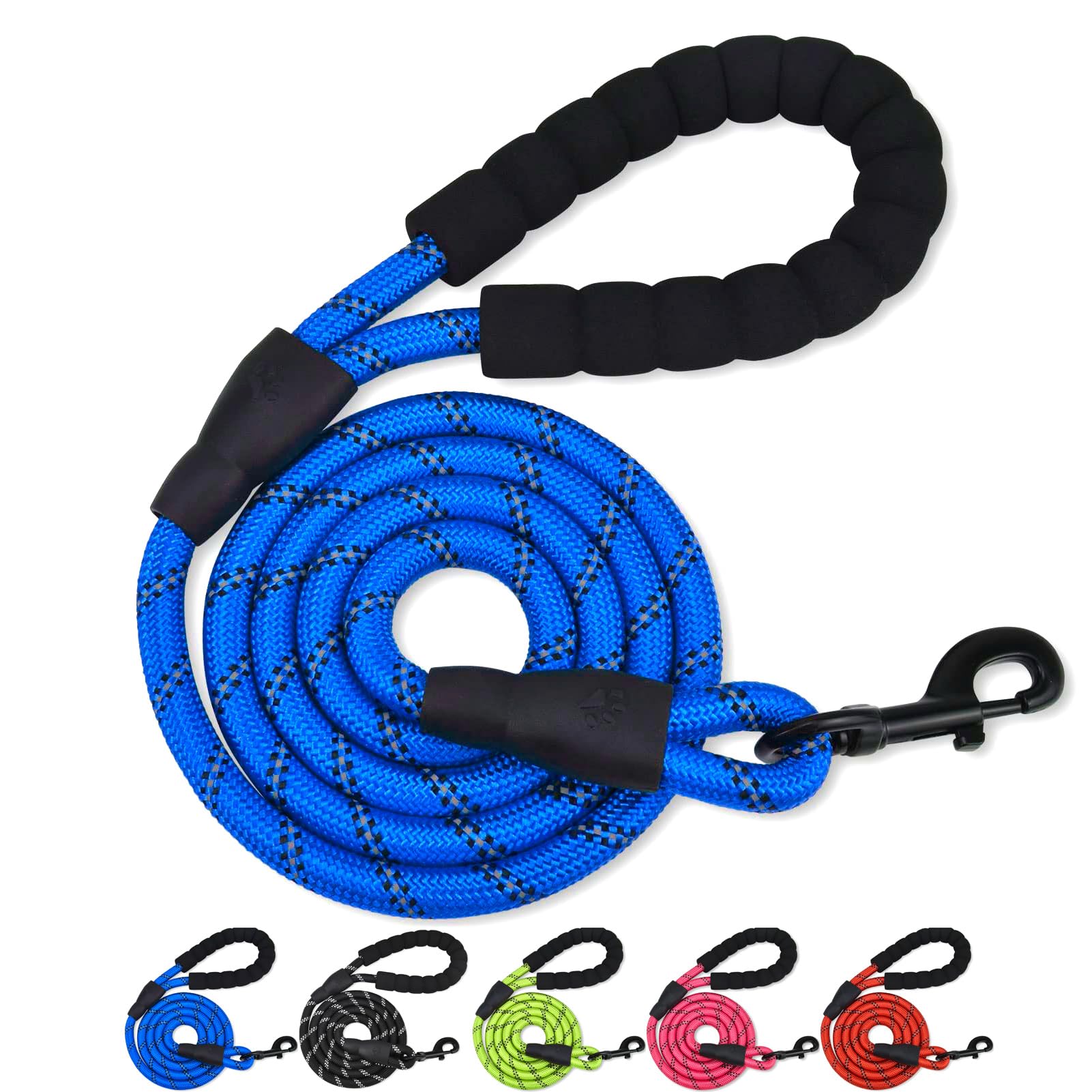 Rope Dog Lead with Soft Padded Handle and Carabiner Clip
