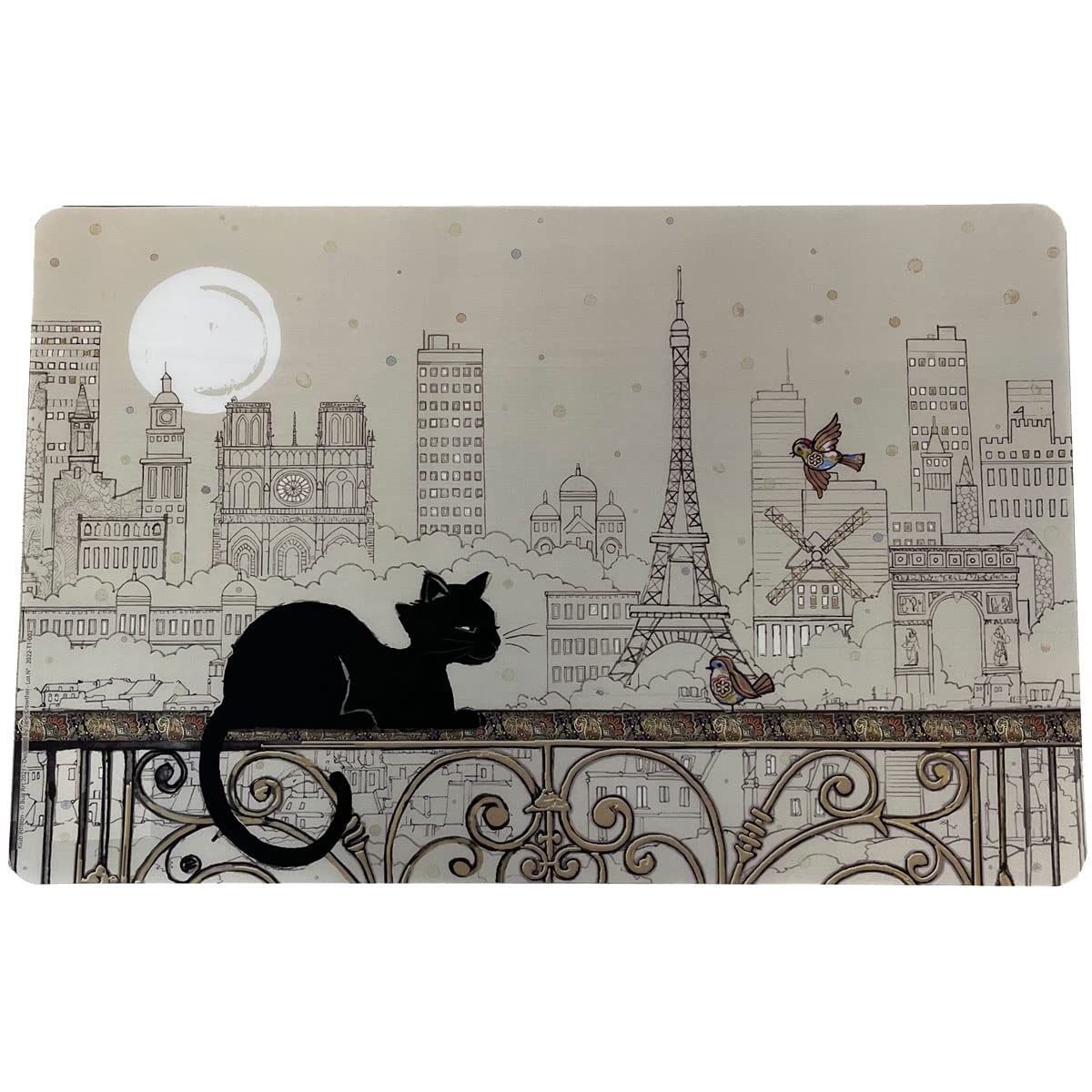 Place Mat Paris Eiffel Tower Cat with Birds Design