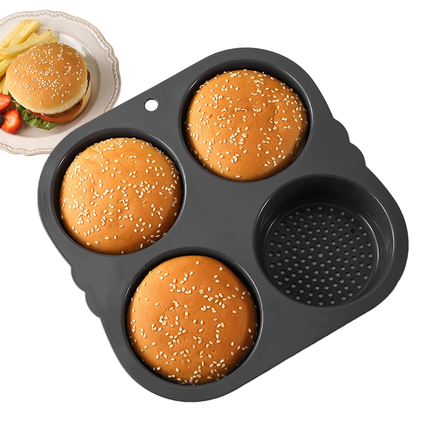 Moule pain hamburger 4 cavités plaque cuisson ronde silicone 4 pouces outil cuisine