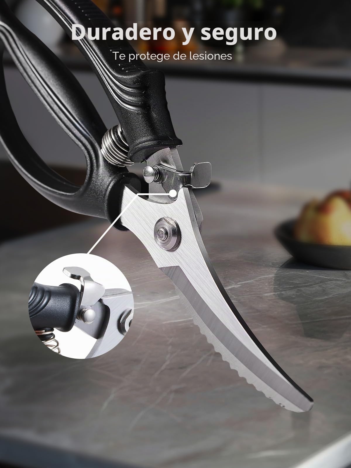 Tijeras para aves de corral, tijeras de cocina para pollos resistentes con mango antideslizante y bloqueo de seguridad - Tijeras para aves de corral para carne, pollo, huesos, con resorte.