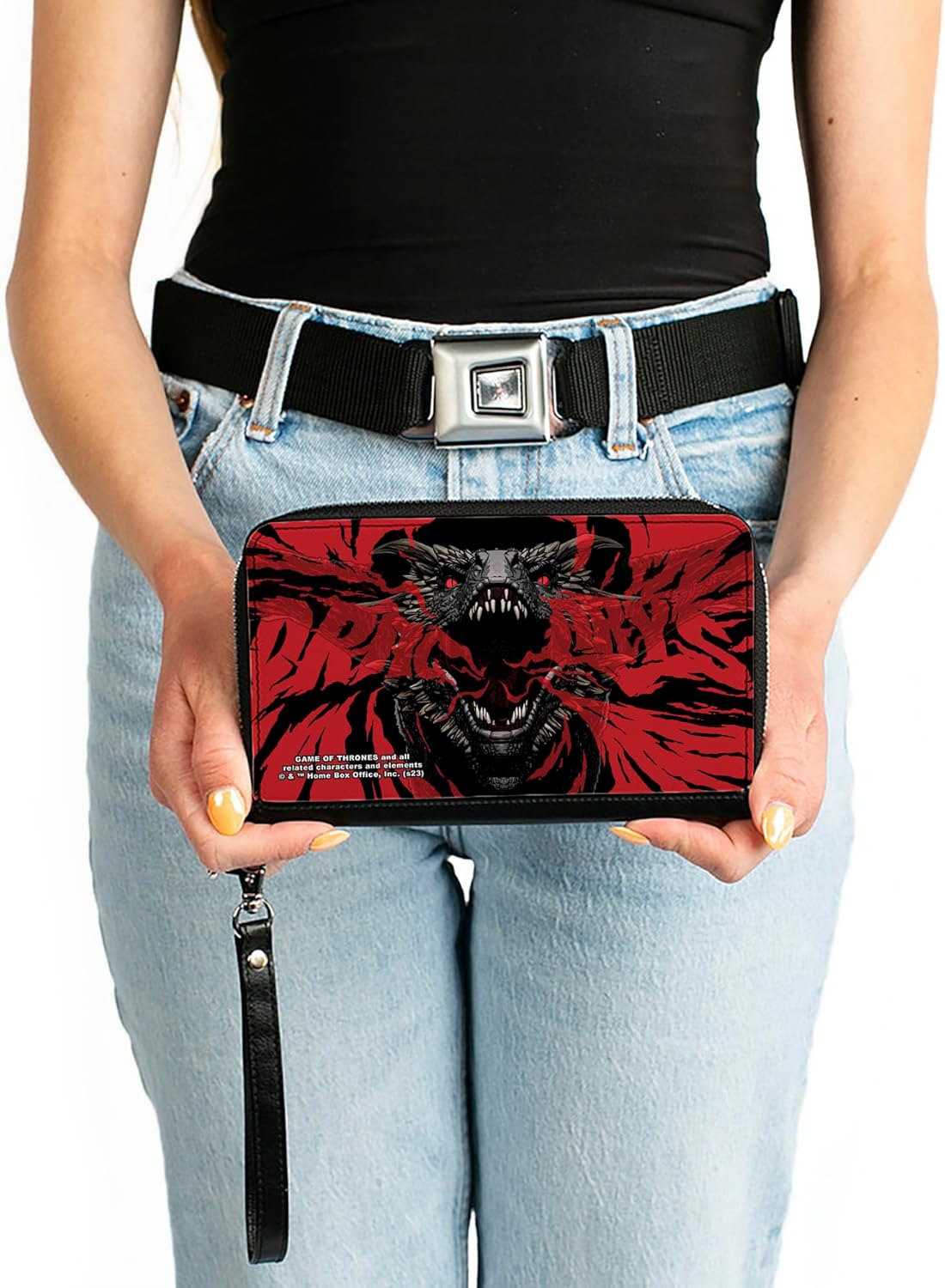 Buckle-Down Game of Thrones Wallet, Zip Around, Game of Thrones Dracarys Dragon Fire Black Reds, Vegan Leather