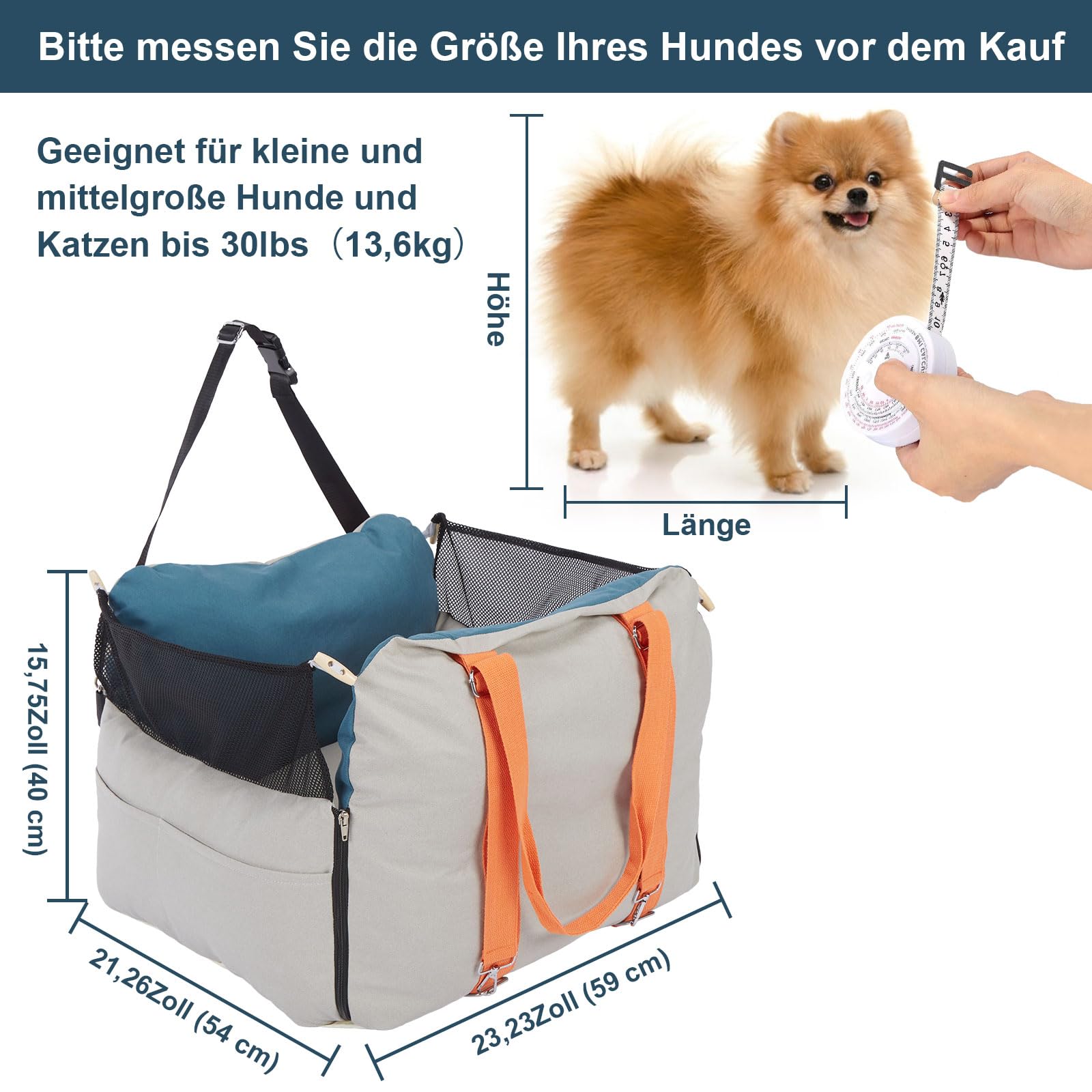 Ownpets Hunde Autositz Klein-Mittel, waschbar & erhöht, Mit Sicherheitsgurt | 3-in-1: Tragetasche & Sofa, Oxford-Stoff kratzfest, Reduziert Reiseangst, Werkzeuglose Montage