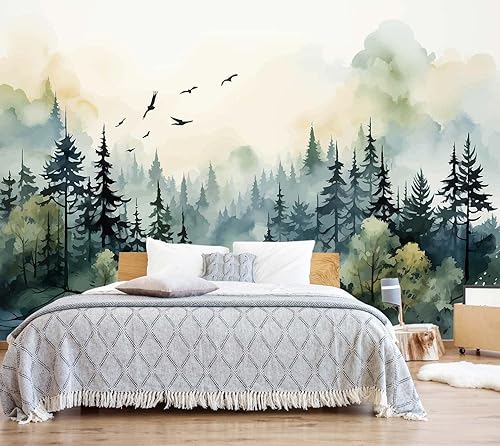 Miniatura 32 de Papel tapiz mural vintage de bosque Papel tapiz gris de árboles del bosque Mural de arte grande para pared para dormitorio y sala de estar (No